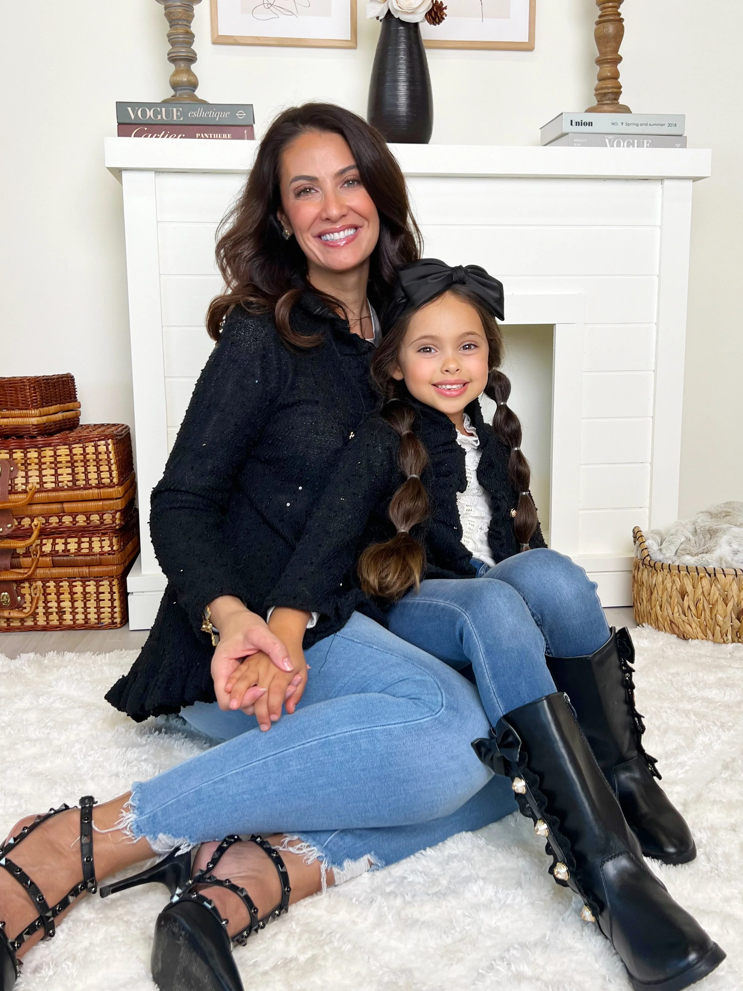 Mommy and Me Classy Duo Black Blazer Ruffle Cardigan - Image 3