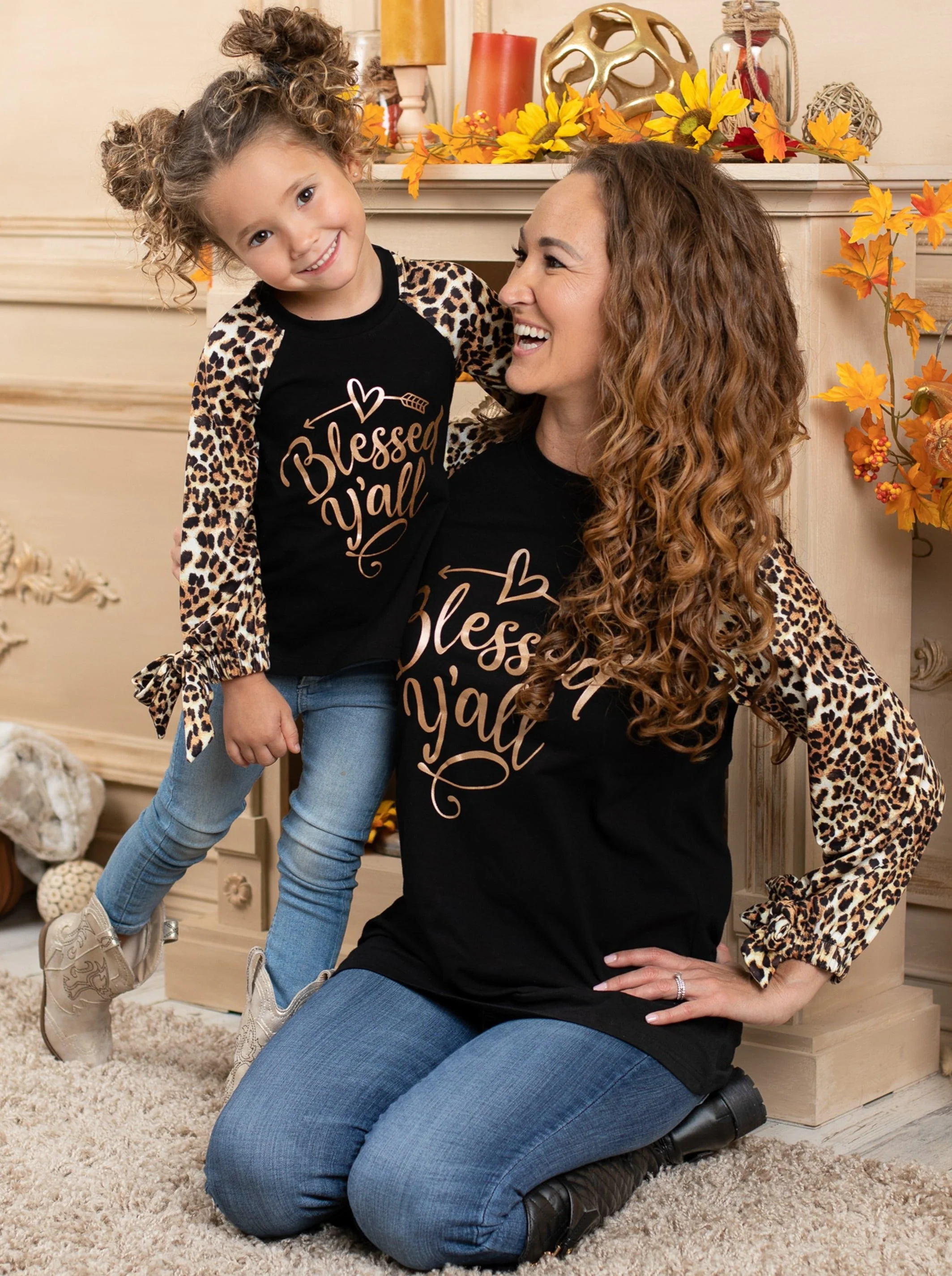 Mommy and Me Blessed Y'all Leopard Raglan Top - Image 2