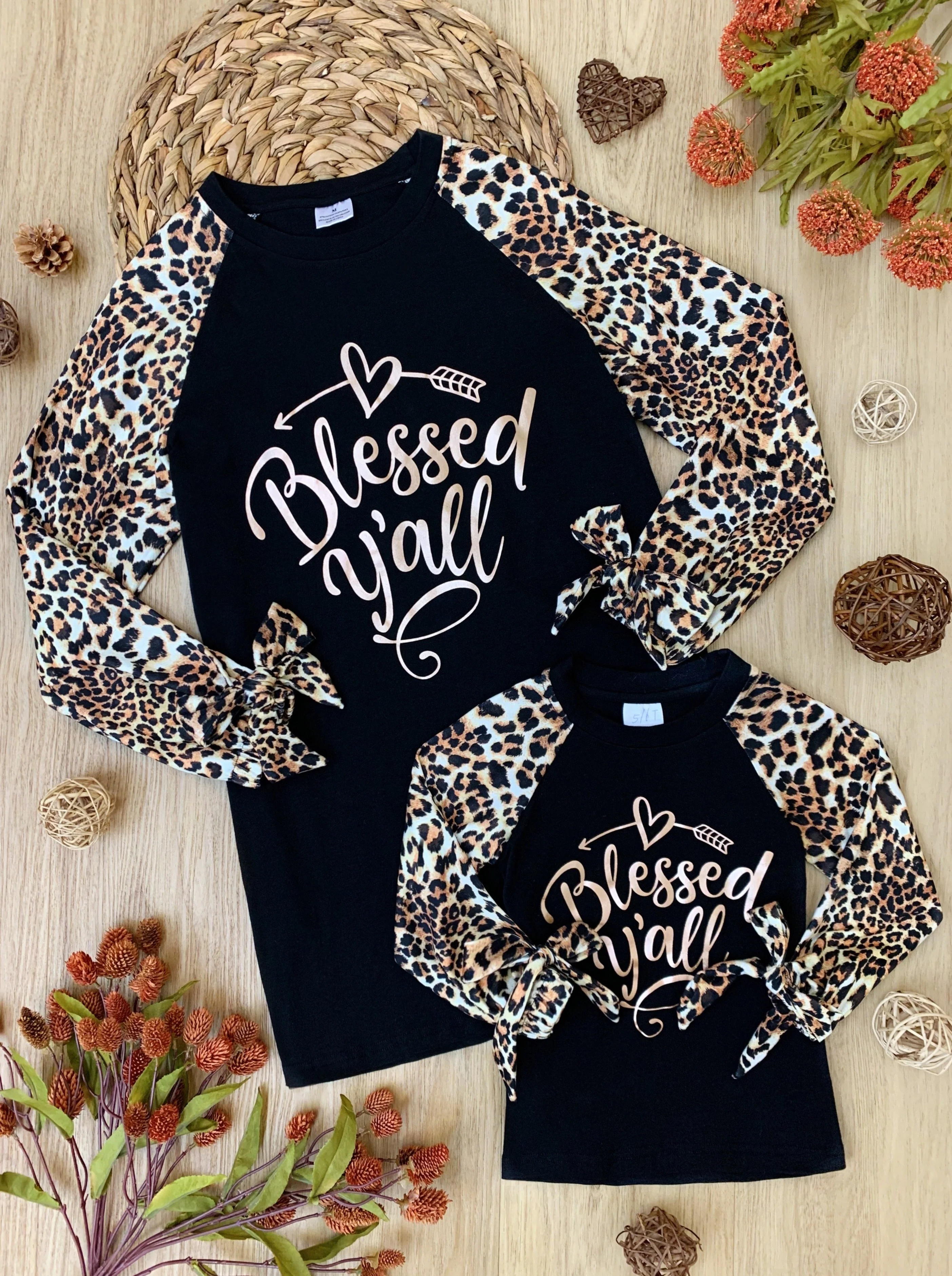 Mommy and Me Blessed Y'all Leopard Raglan Top - Image 3
