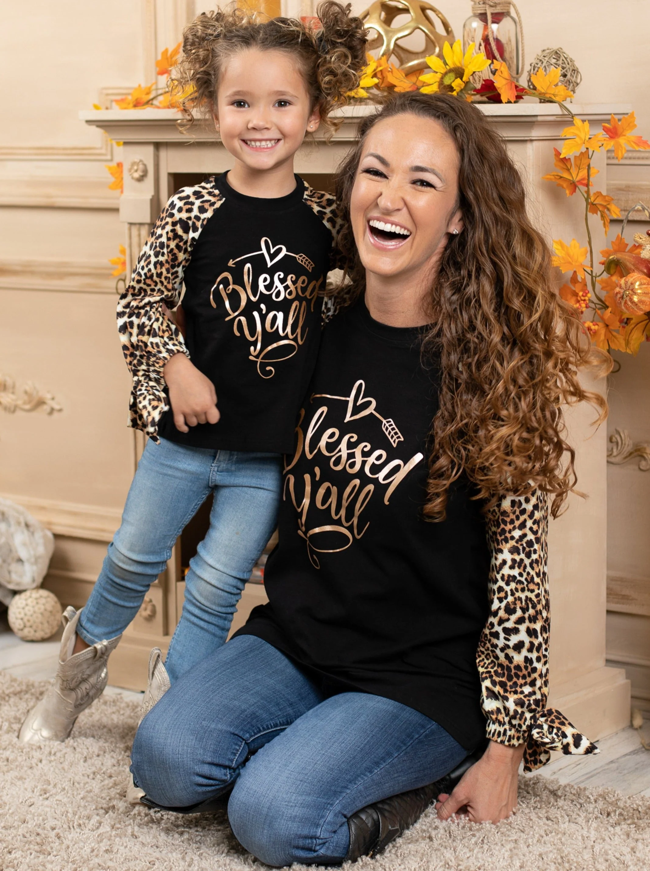 Mommy and Me Blessed Y'all Leopard Raglan Top - Image 4