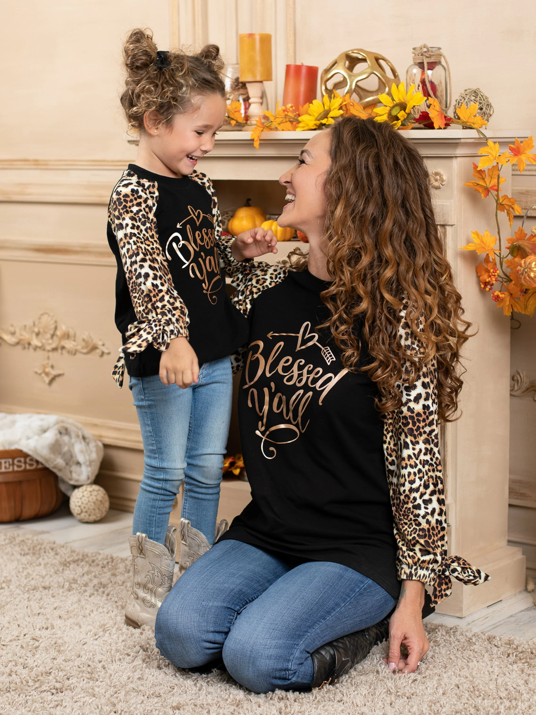 Mommy and Me Blessed Y'all Leopard Raglan Top - Image 5