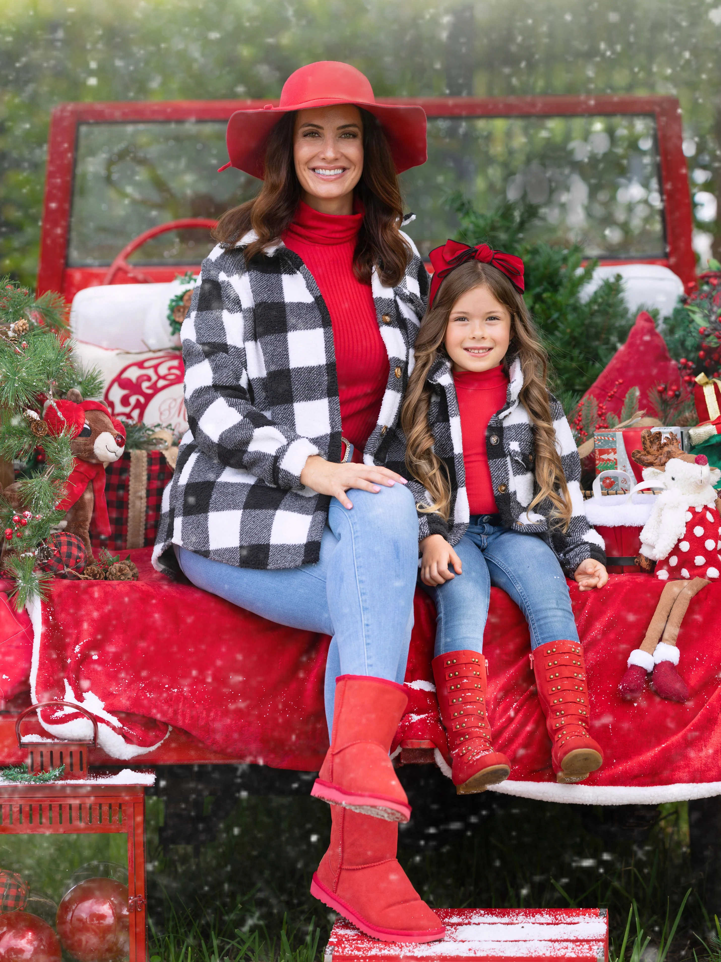 Mommy and Me Black and White Buffalo Plaid Sherpa Shacket - Image 3