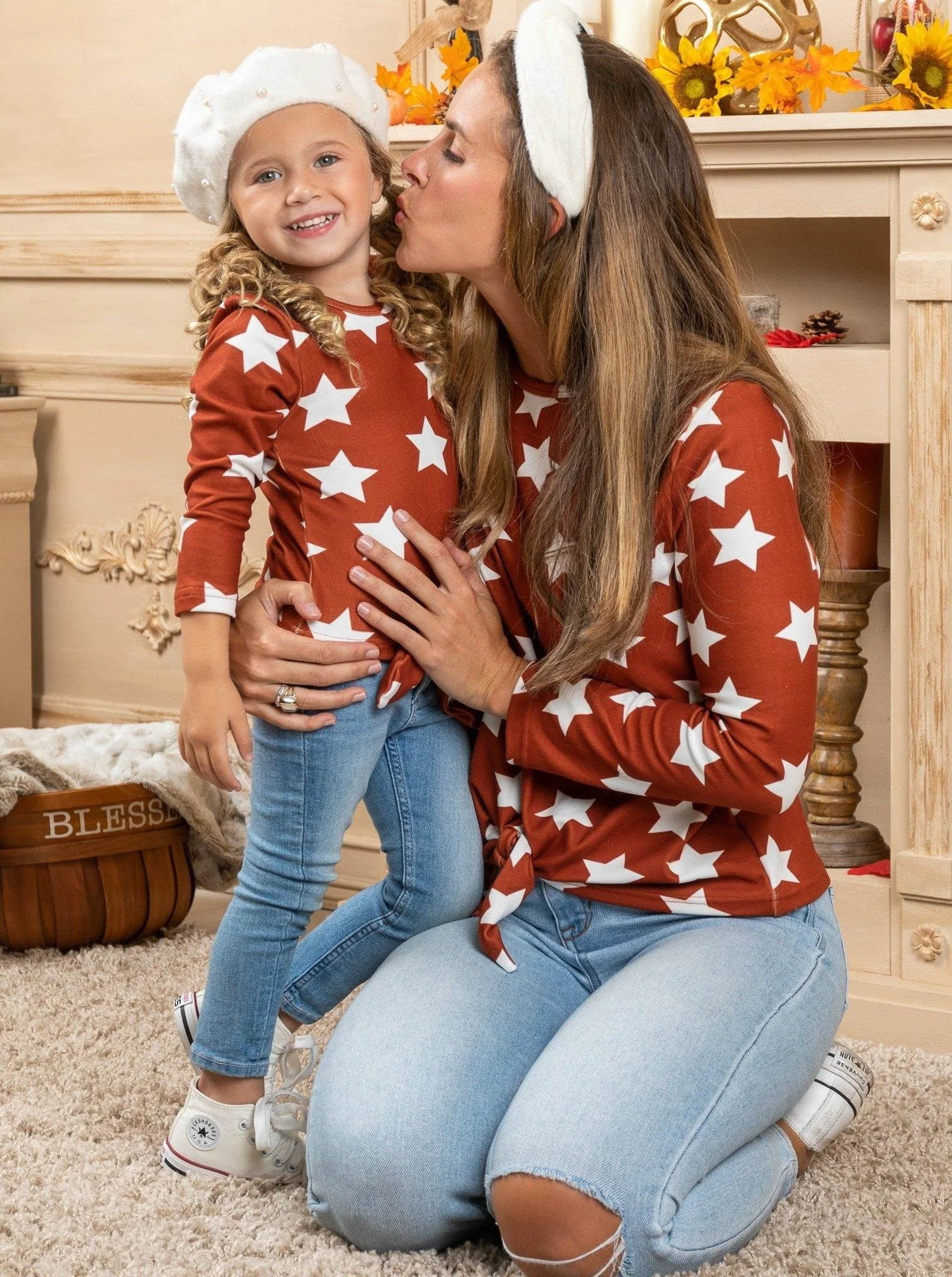 Mommy and Me Starry Autumn Knot Hem Top - Image 2