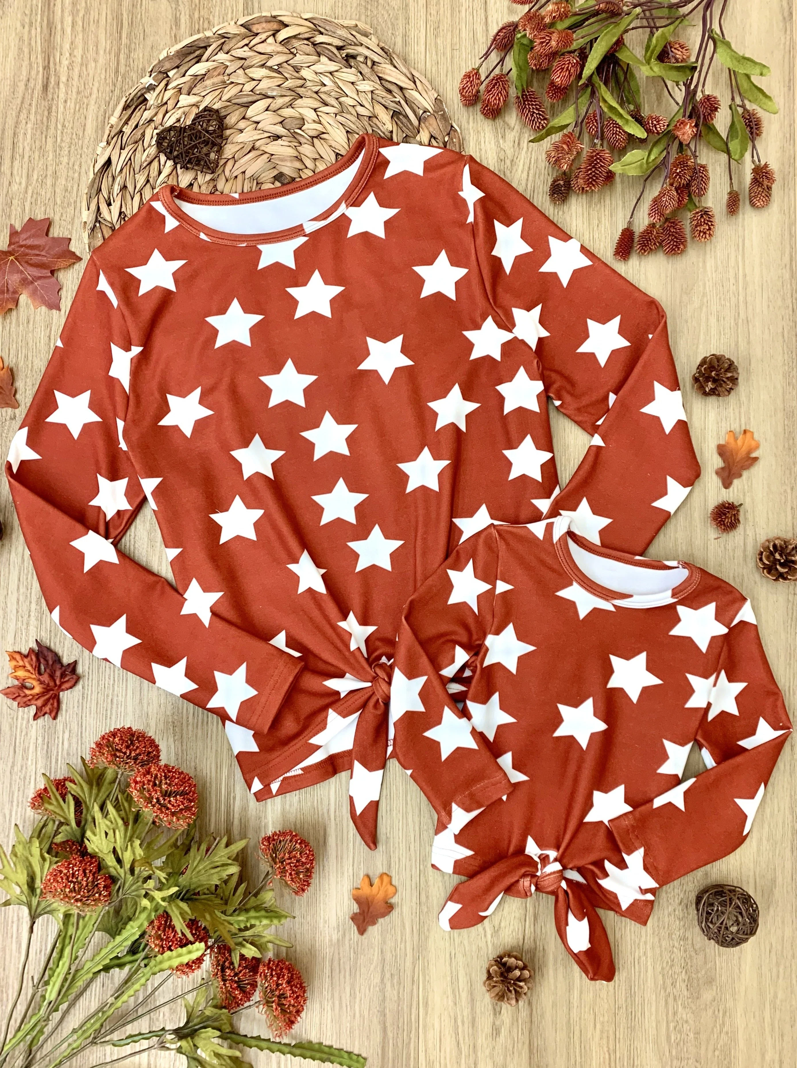 Mommy and Me Starry Autumn Knot Hem Top - Image 3