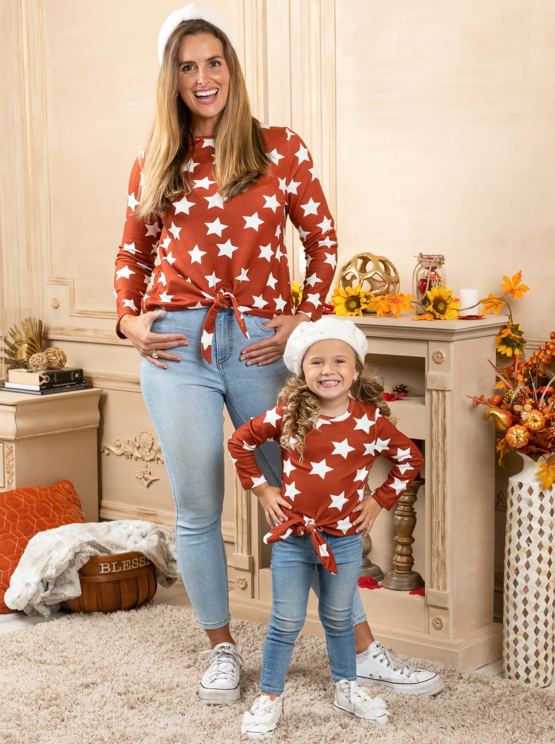 Mommy and Me Starry Autumn Knot Hem Top - Image 4
