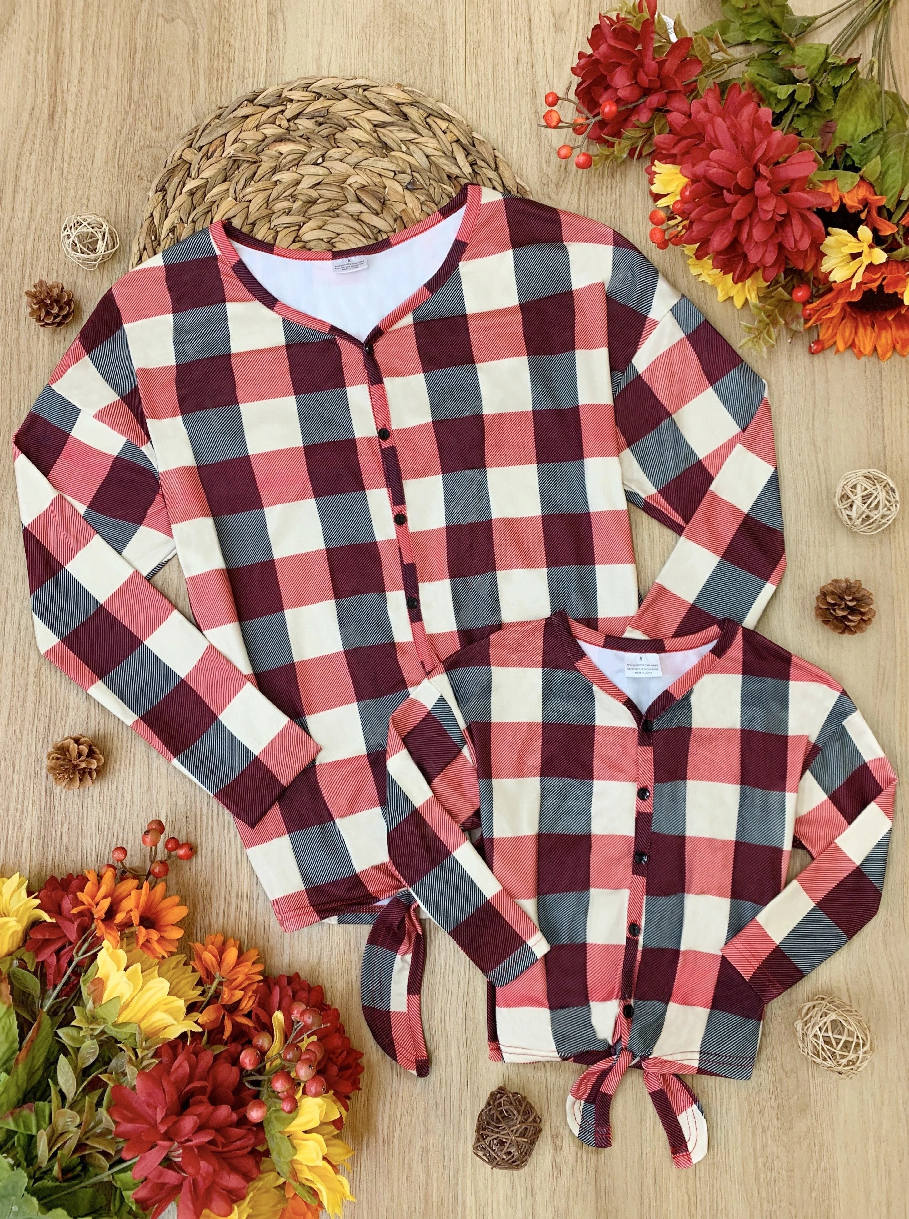 Mommy and Me Glad In Plaid Knot Hem Top - Image 3