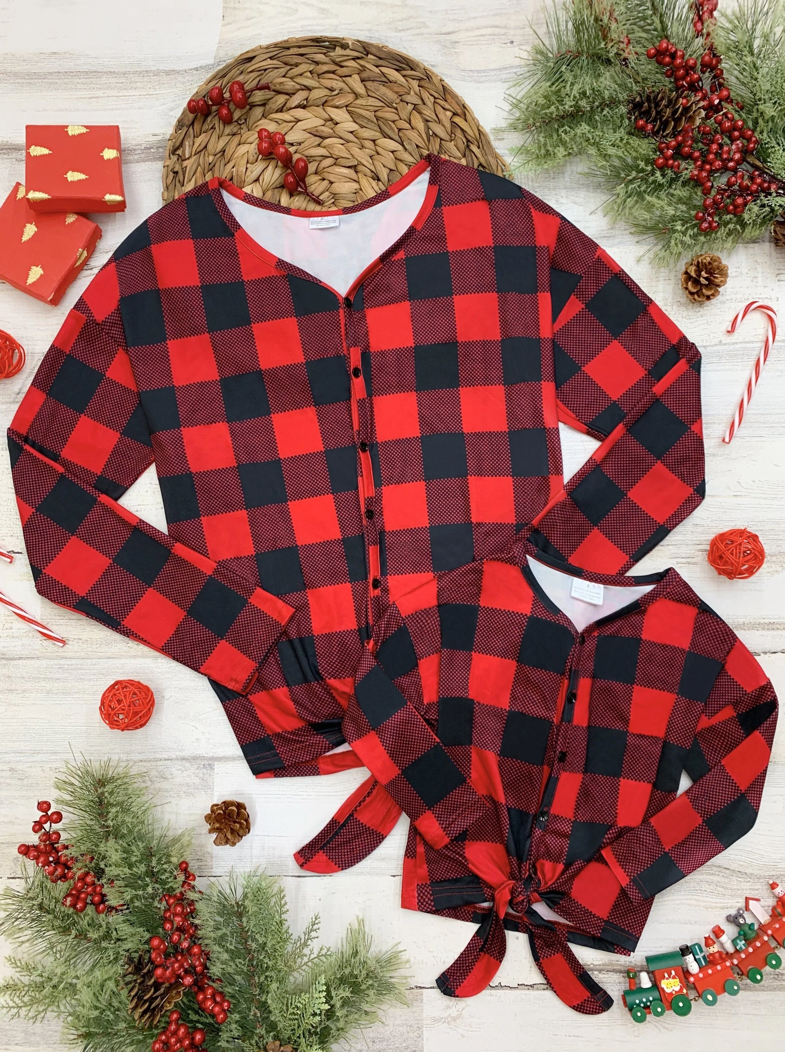 Mommy and Me Glad In Plaid Knot Hem Top - Image 3