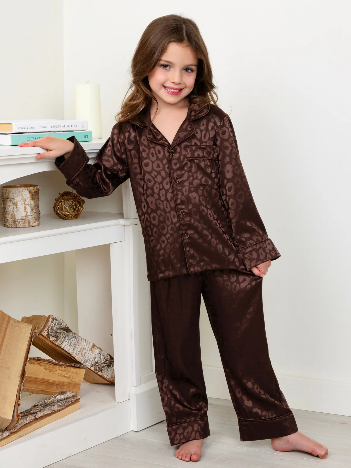 Mommy and Me Brown Leopard Print Silky Pajama Set - Image 2