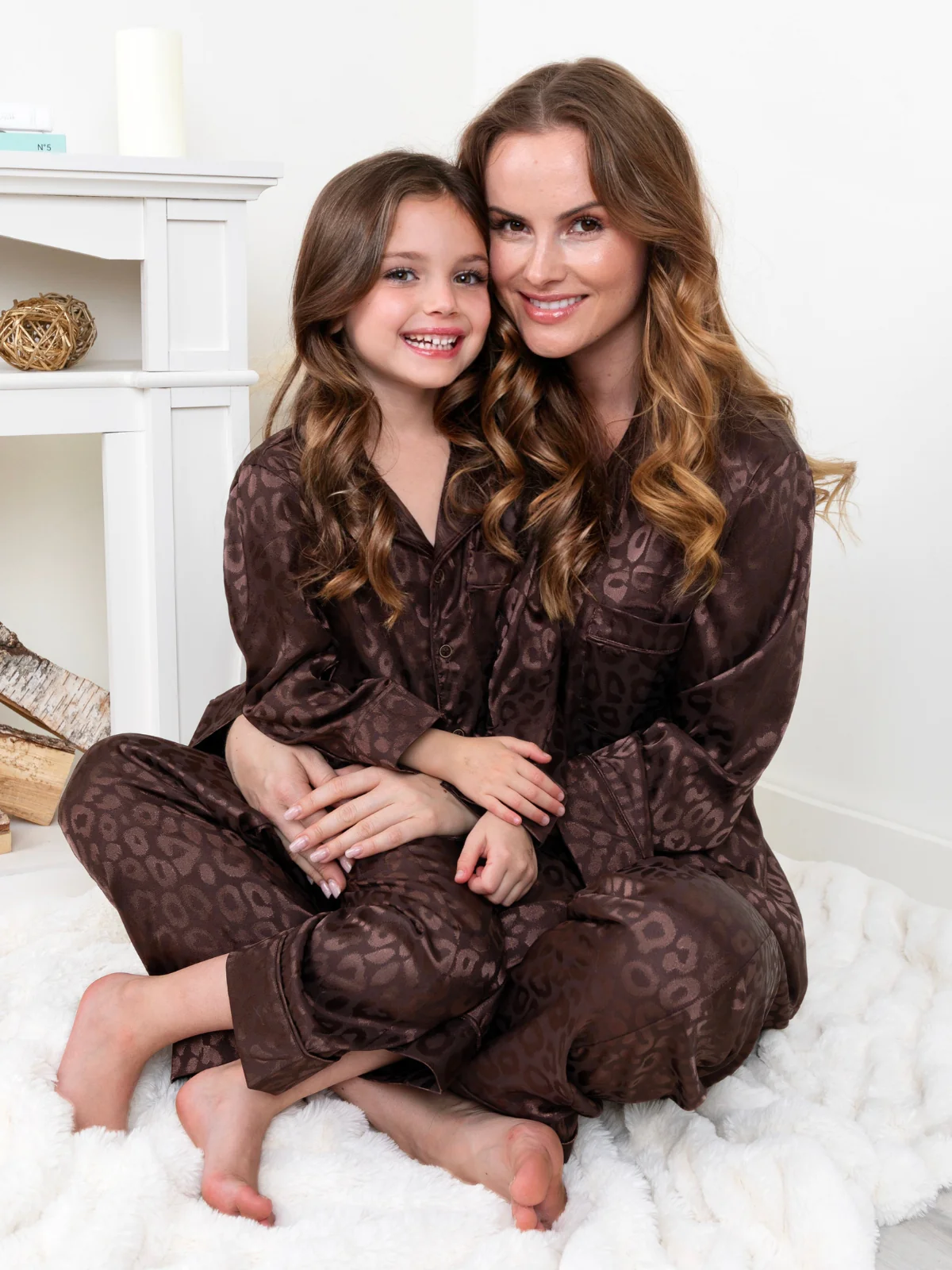 Mommy and Me Brown Leopard Print Silky Pajama Set - Image 4