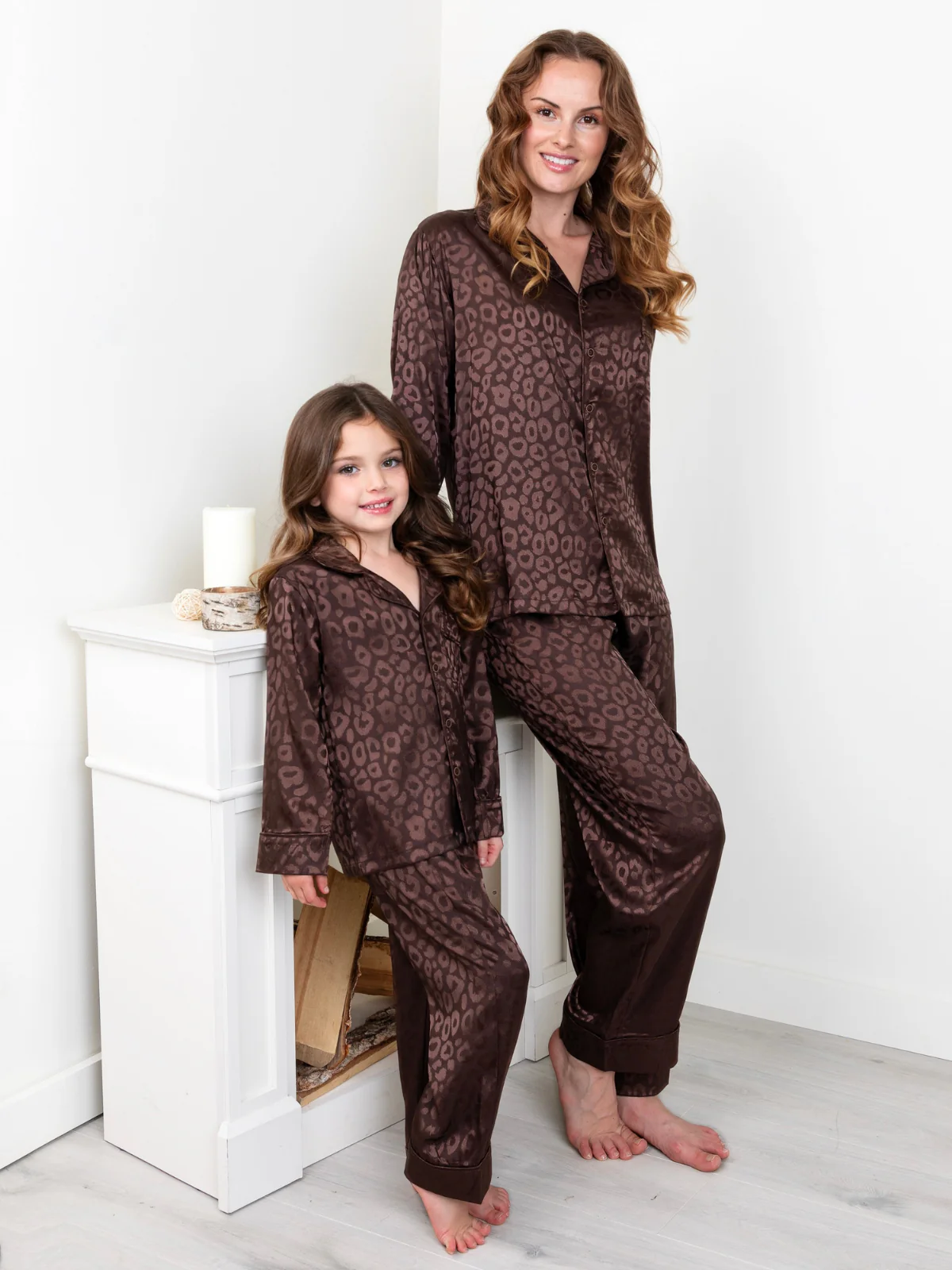 Mommy and Me Brown Leopard Print Silky Pajama Set - Image 5