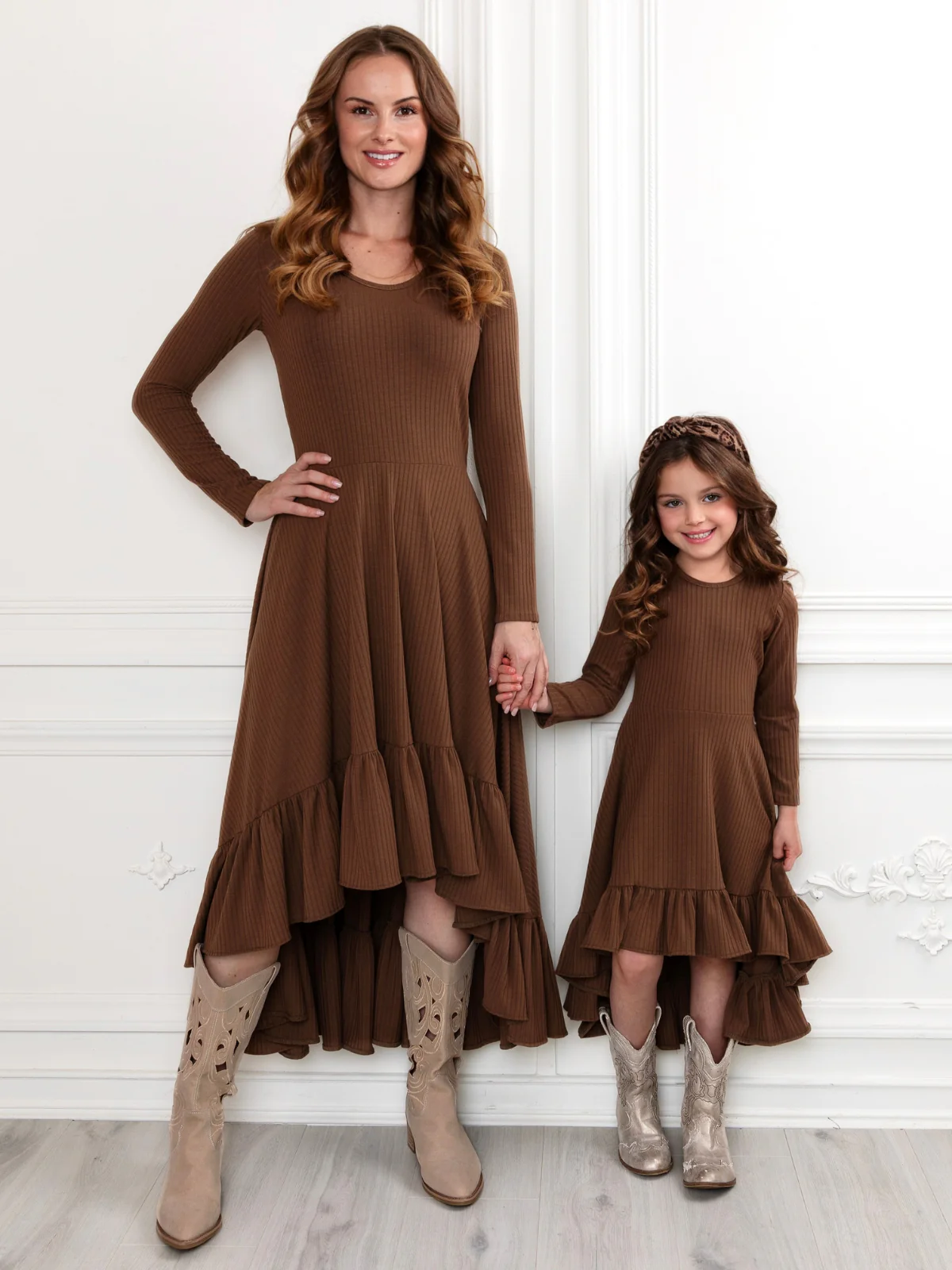 Mommy and Me Brown Ruffled Rib Hi-Lo Twirl Dress - Image 2
