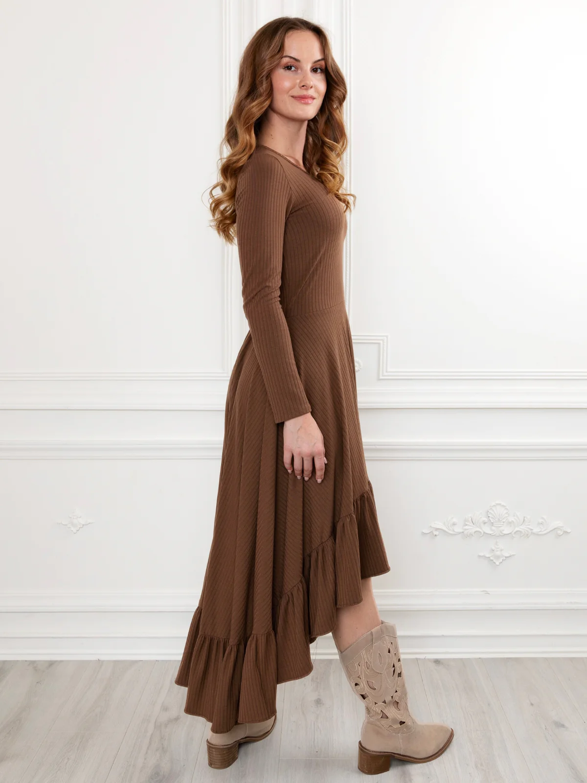 Mommy and Me Brown Ruffled Rib Hi-Lo Twirl Dress - Image 7