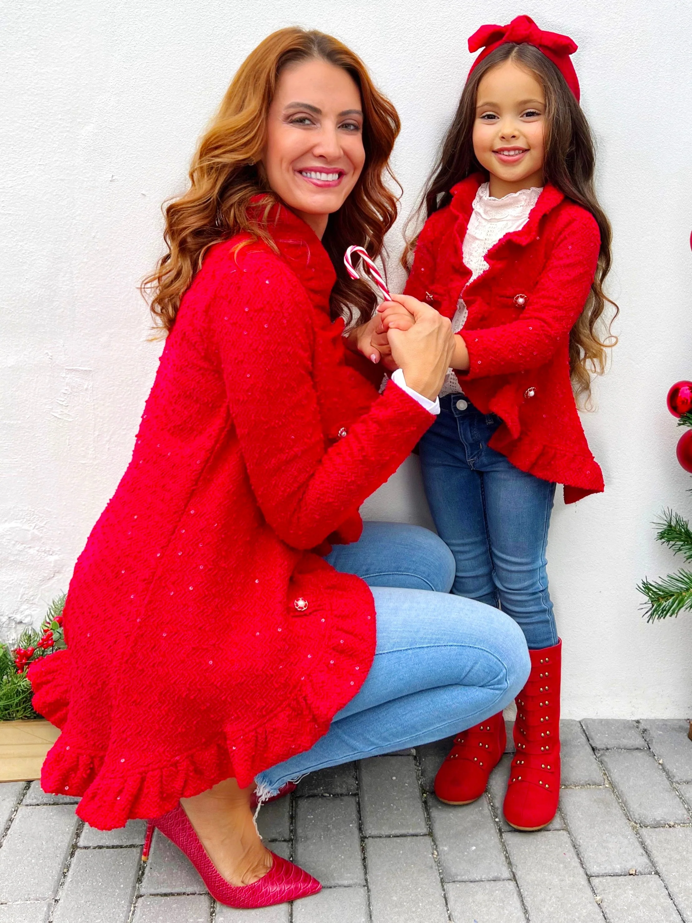 Mommy and Me Classy Blazer Ruffle Red Cardigan - Image 3