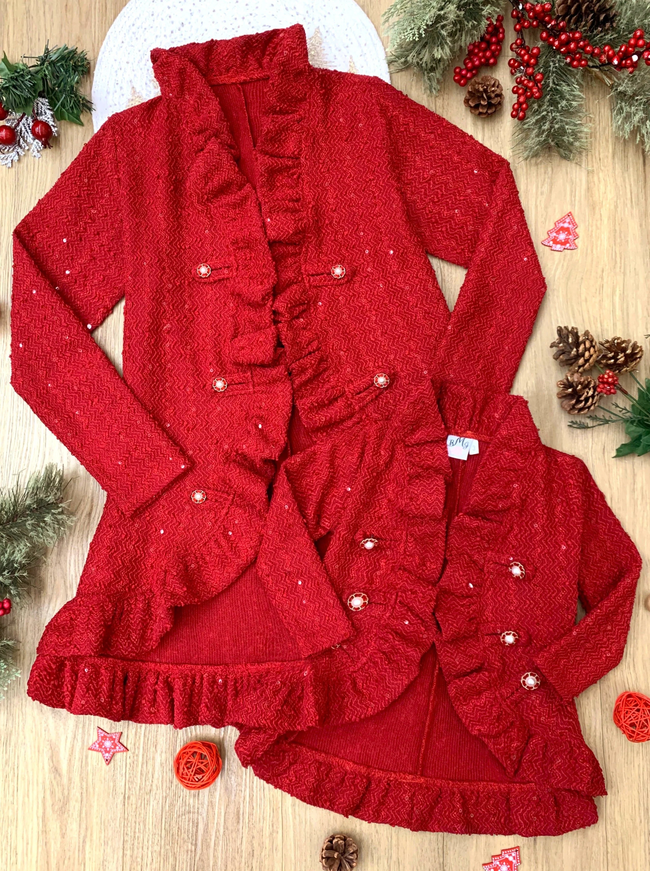Mommy and Me Classy Blazer Ruffle Red Cardigan - Image 4