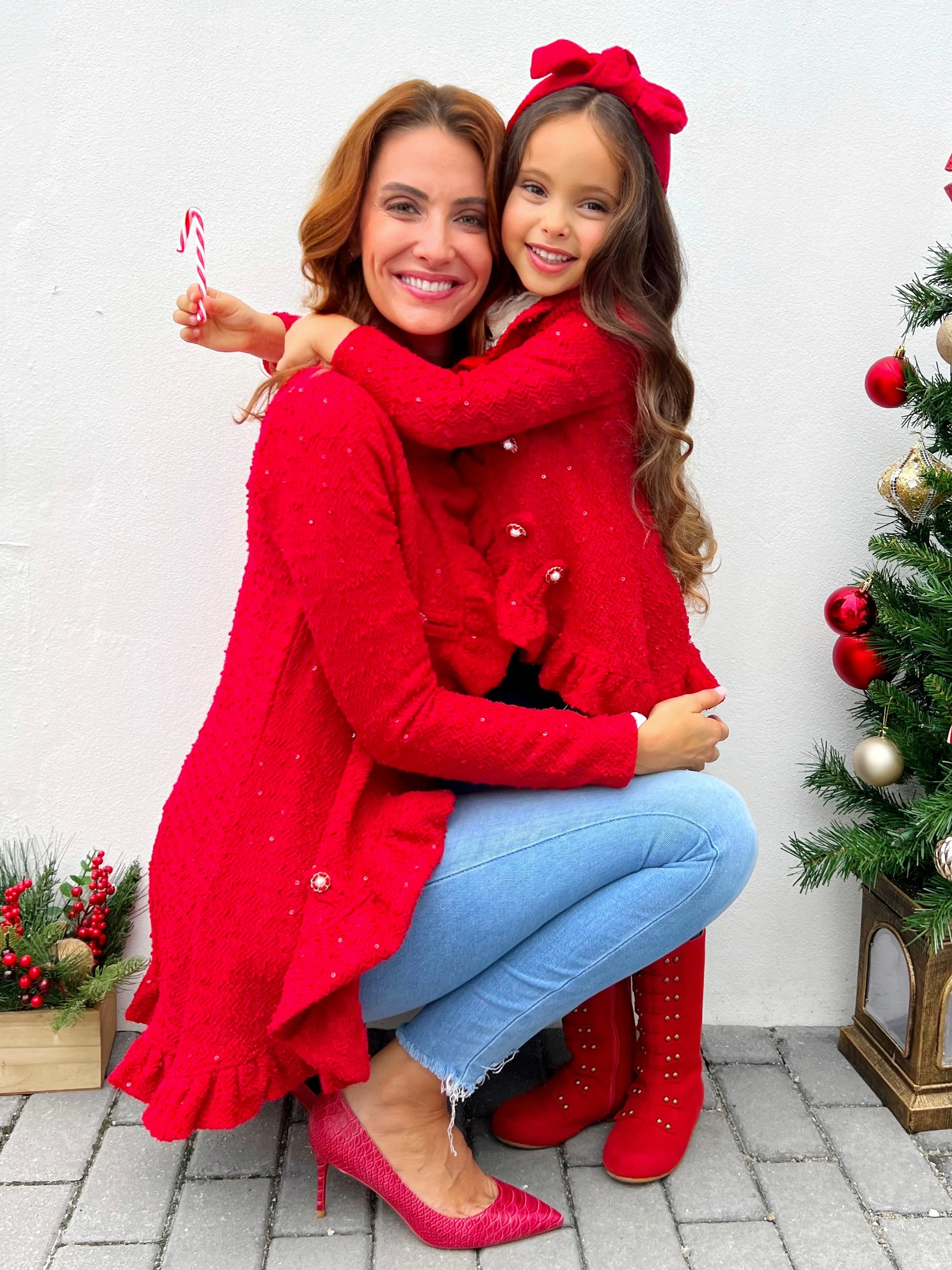 Mommy and Me Classy Blazer Ruffle Red Cardigan - Image 5