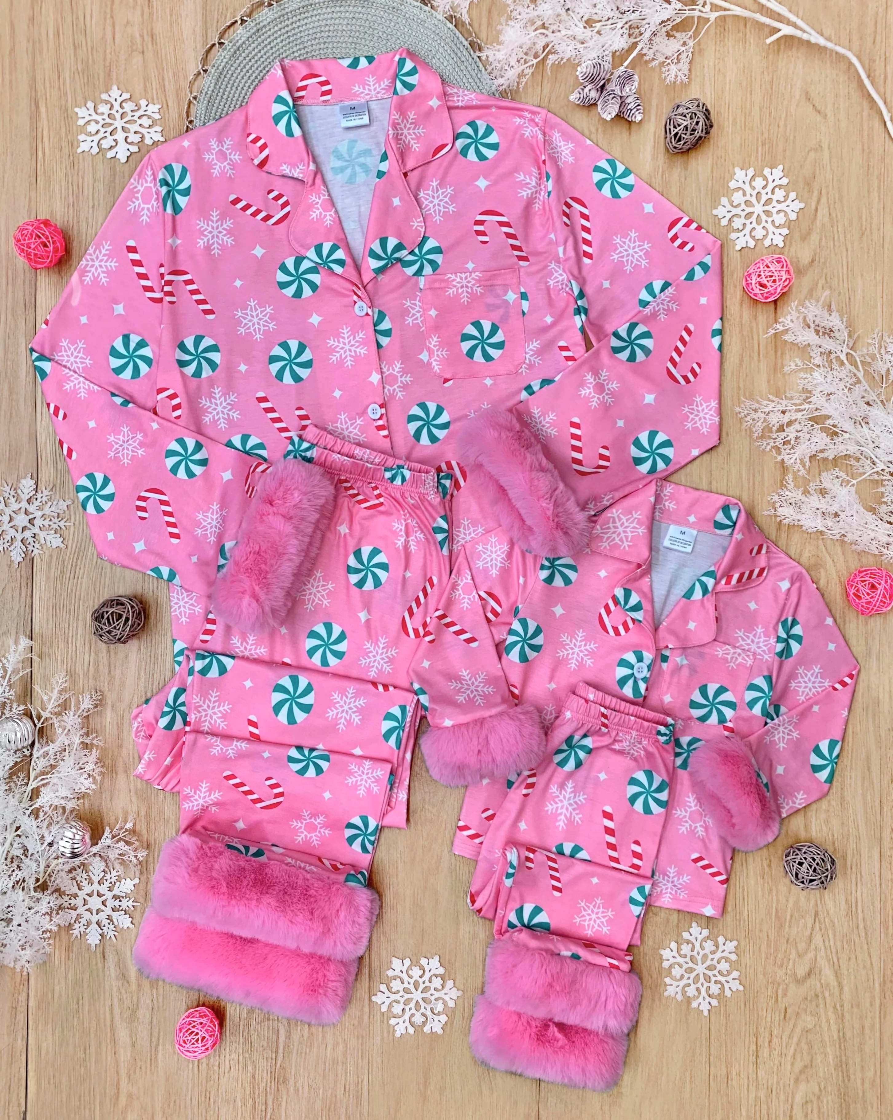 Mommy and Me Peppermint Candy Dream Furry Pajama Set - Image 3