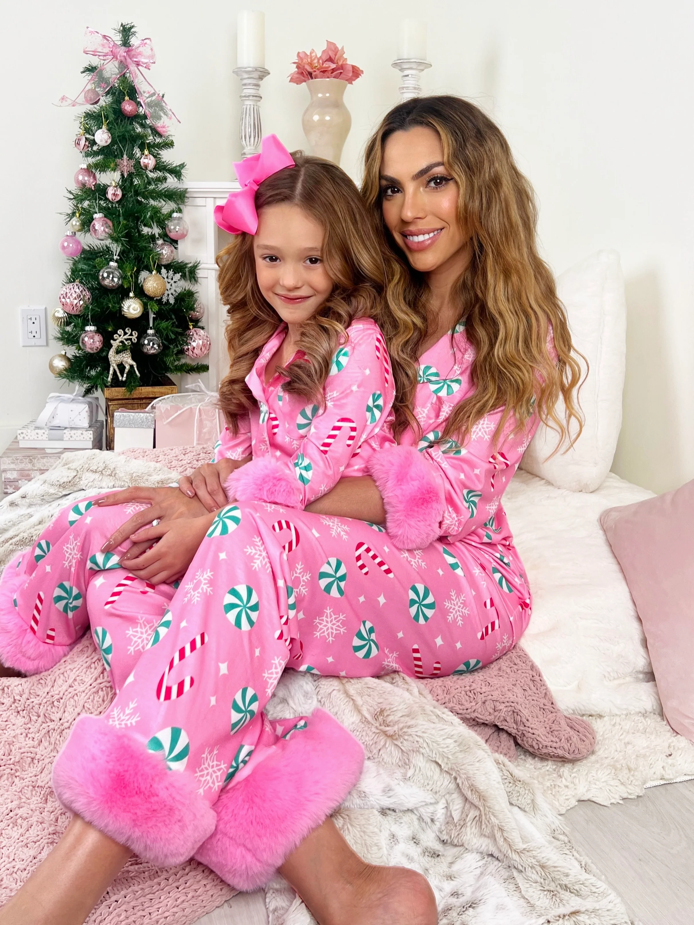 Mommy and Me Peppermint Candy Dream Furry Pajama Set - Image 5