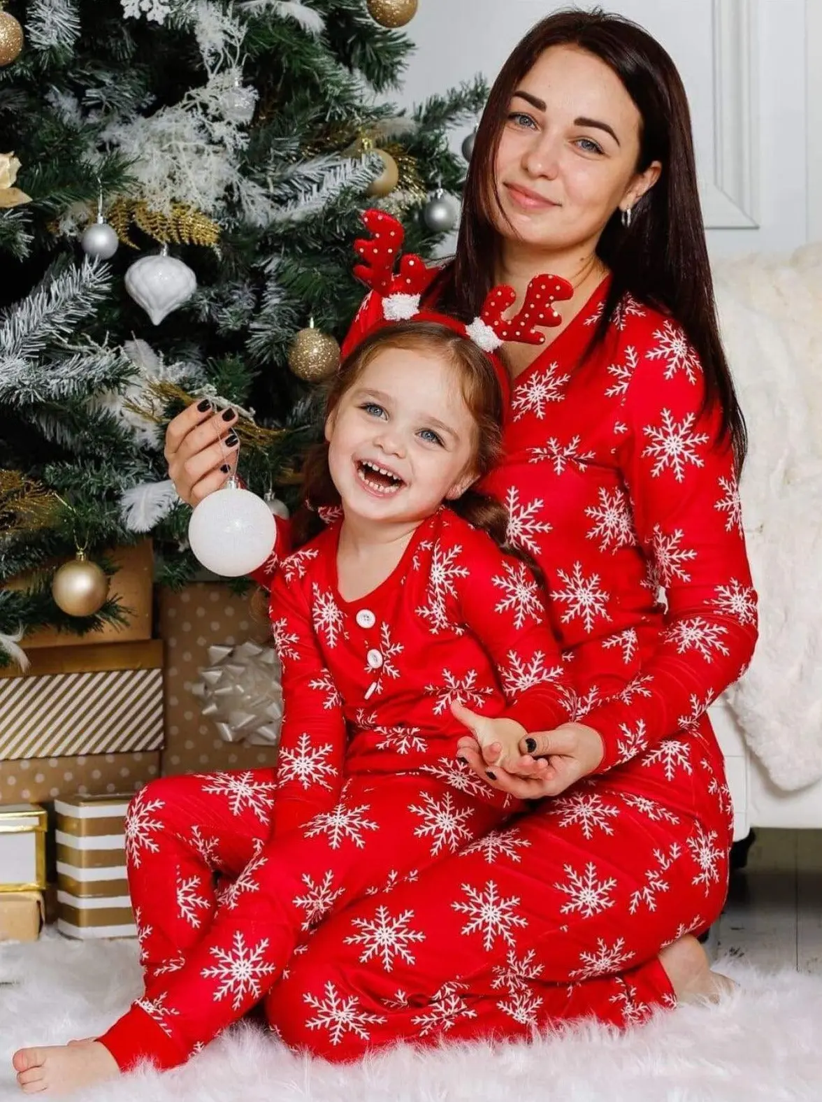 Mommy and Me Snowflake Button Pajama Set - Image 2