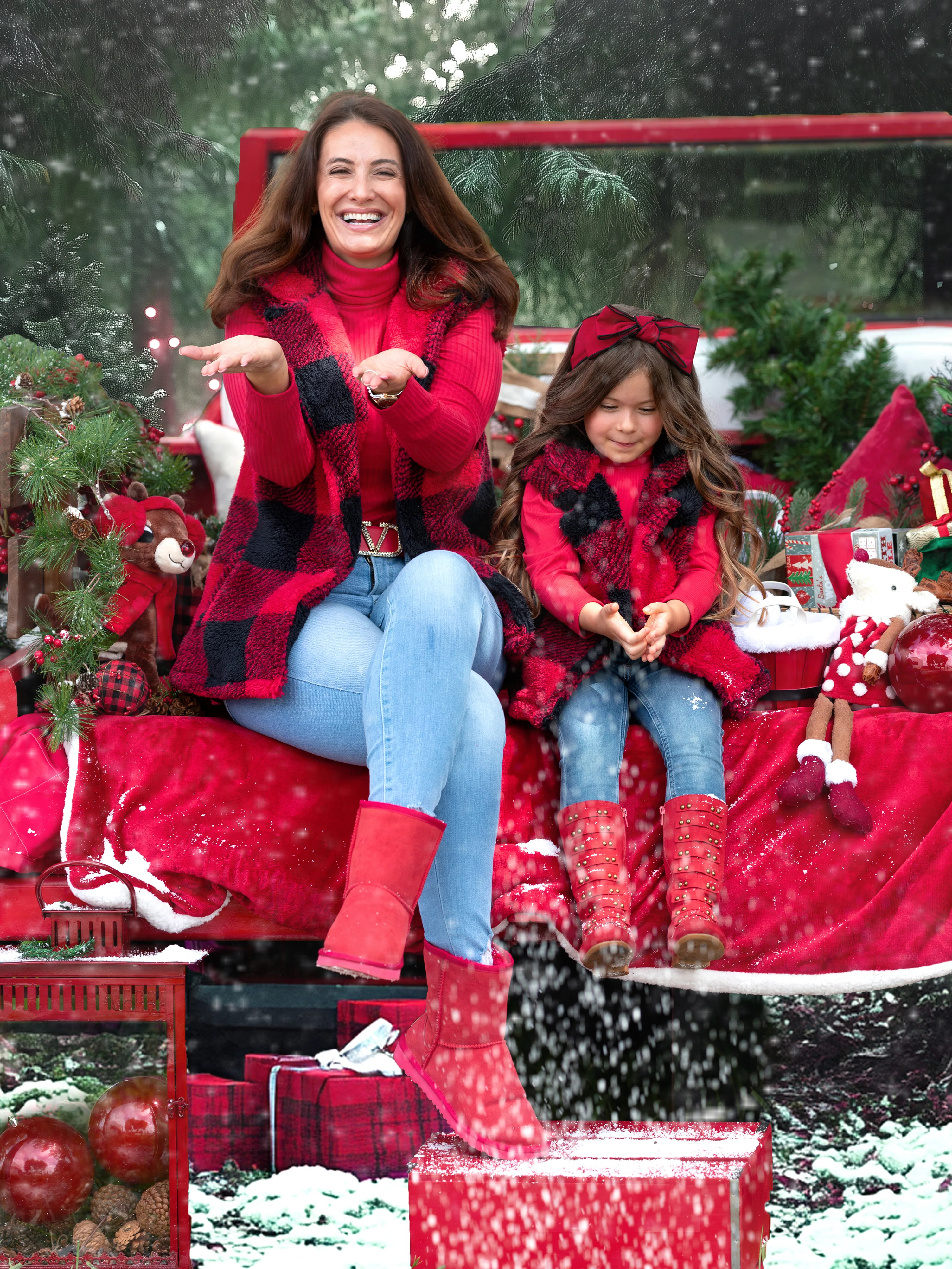 Mommy and Me Furry Buffalo Plaid Outerwear Vest - Image 3