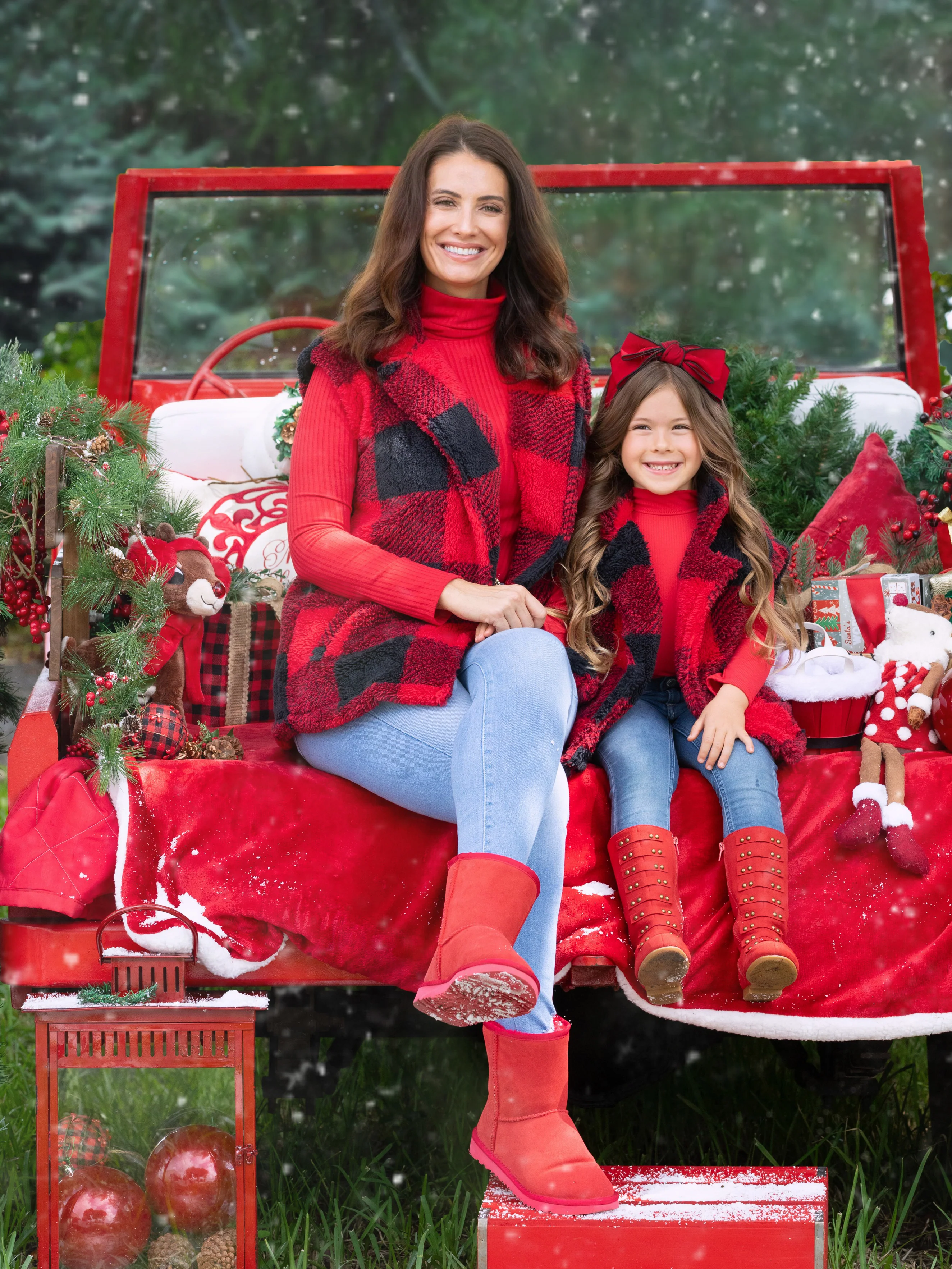 Mommy and Me Furry Buffalo Plaid Outerwear Vest - Image 4