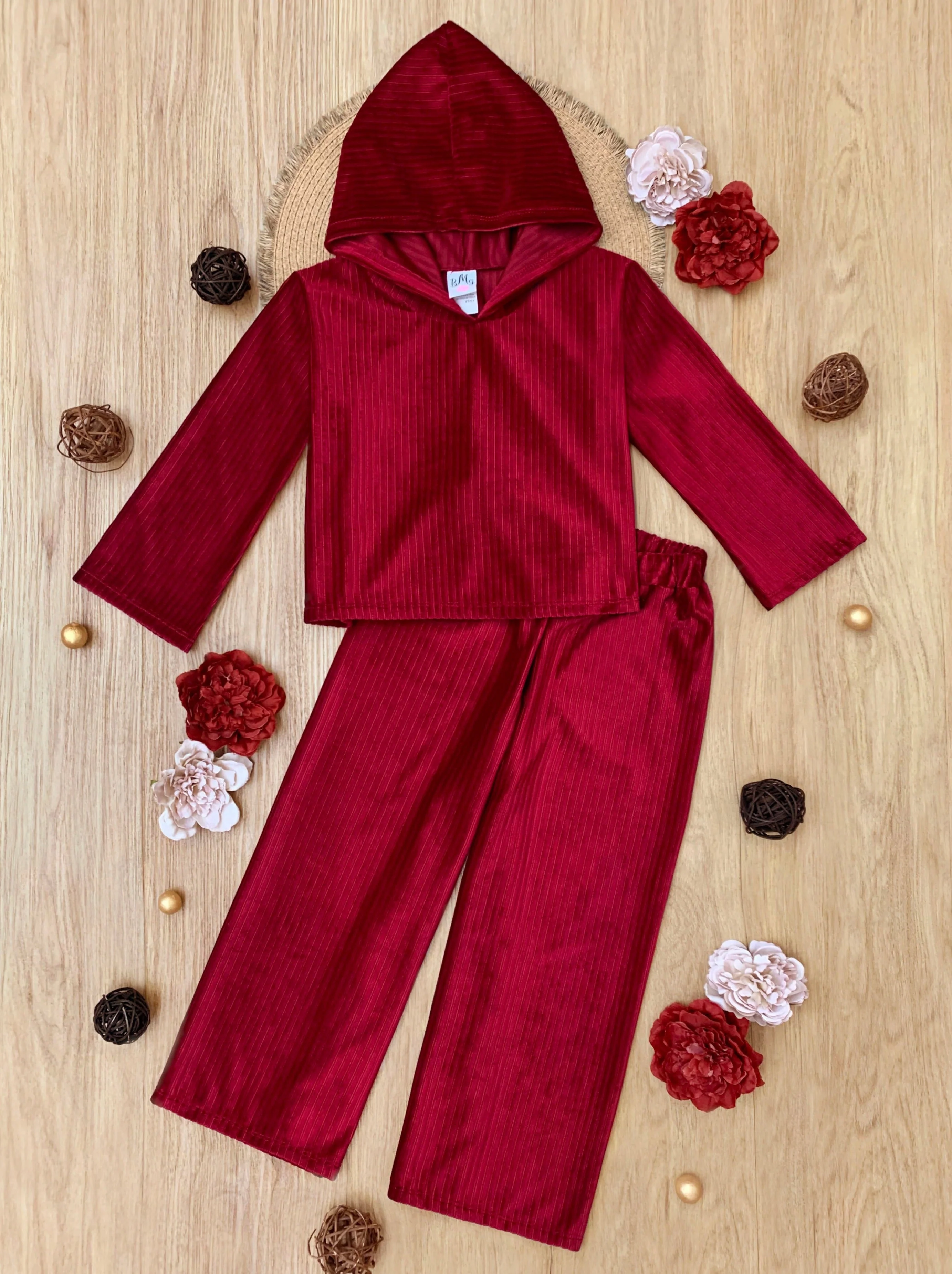 Mommy and Me Cozy Luxe Red Velvet Hooded Pant Set - Image 4