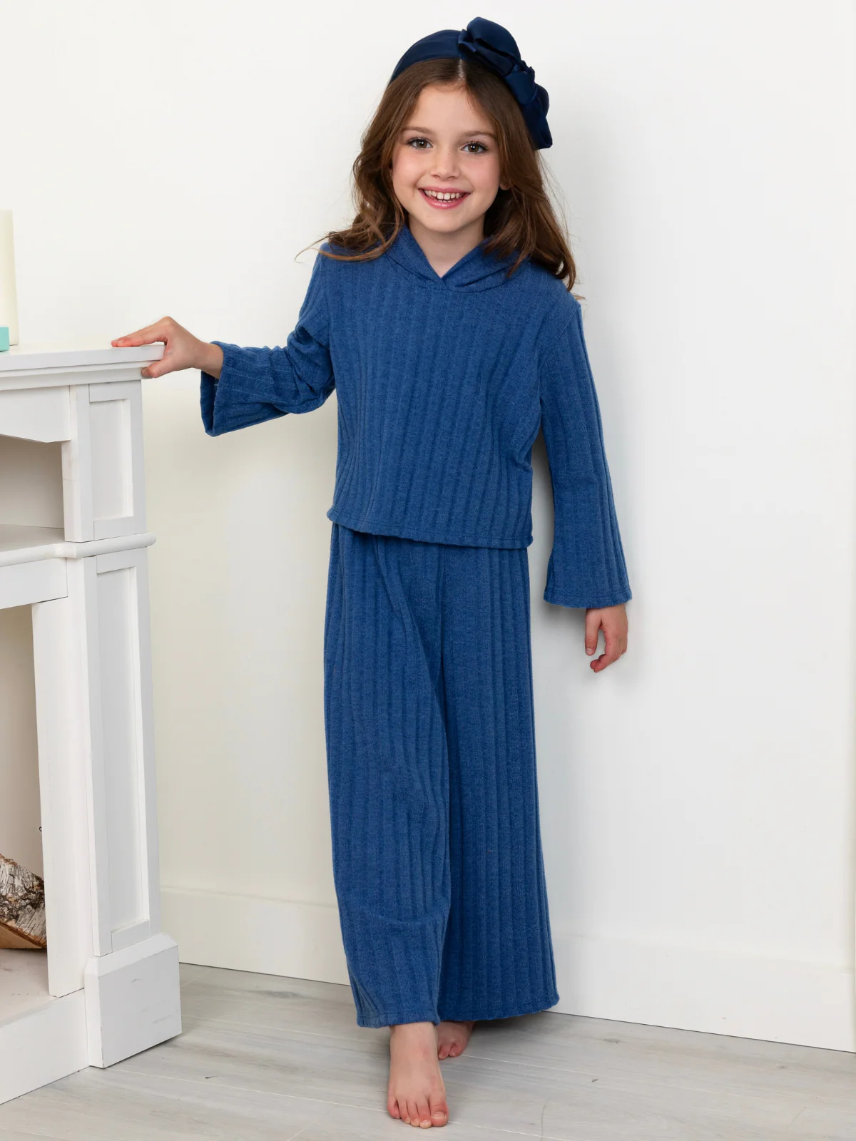 Mommy and Me Cozy Together Blue Ribbed Hooded Pant Set - Image 3