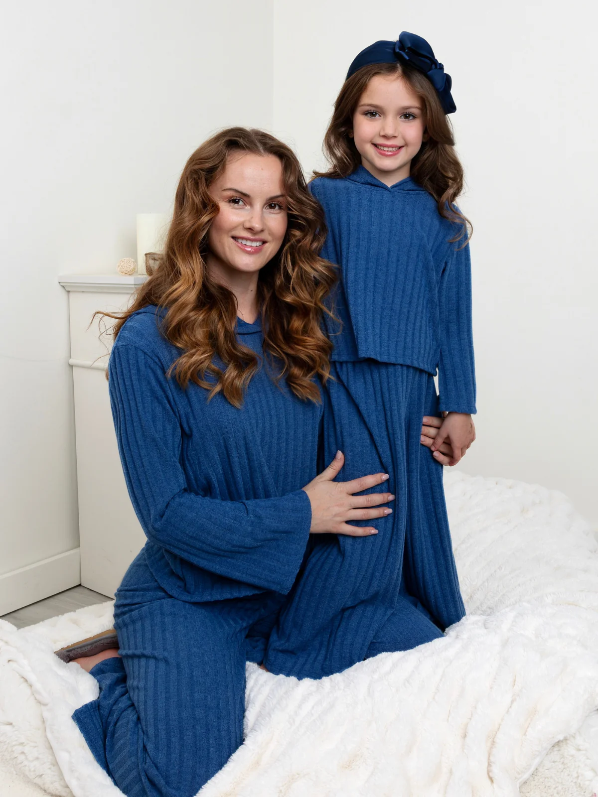 Mommy and Me Cozy Together Blue Ribbed Hooded Pant Set - Image 5