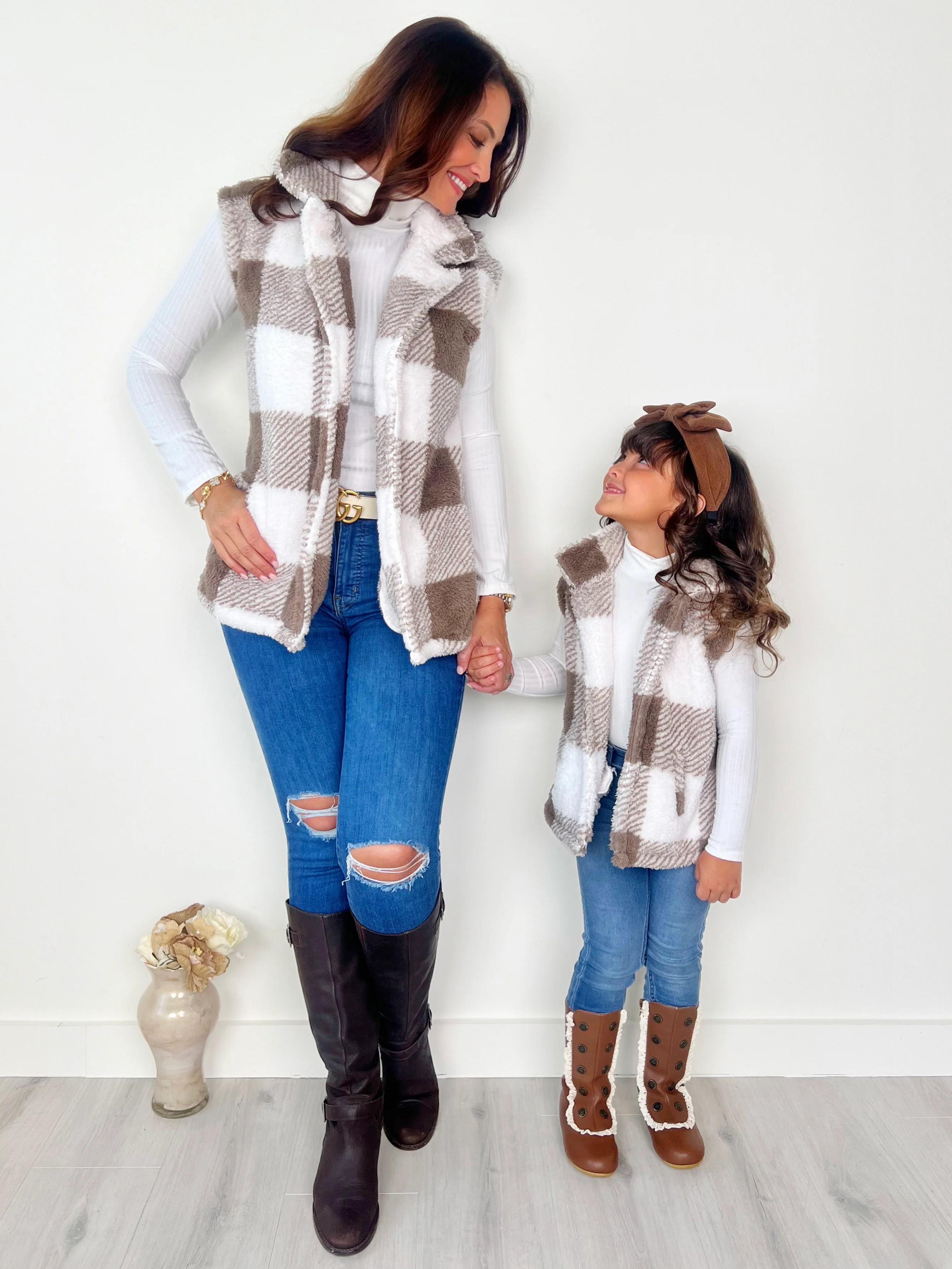 Mommy and Me Cozy Faux Fur Plaid Vest - Image 2