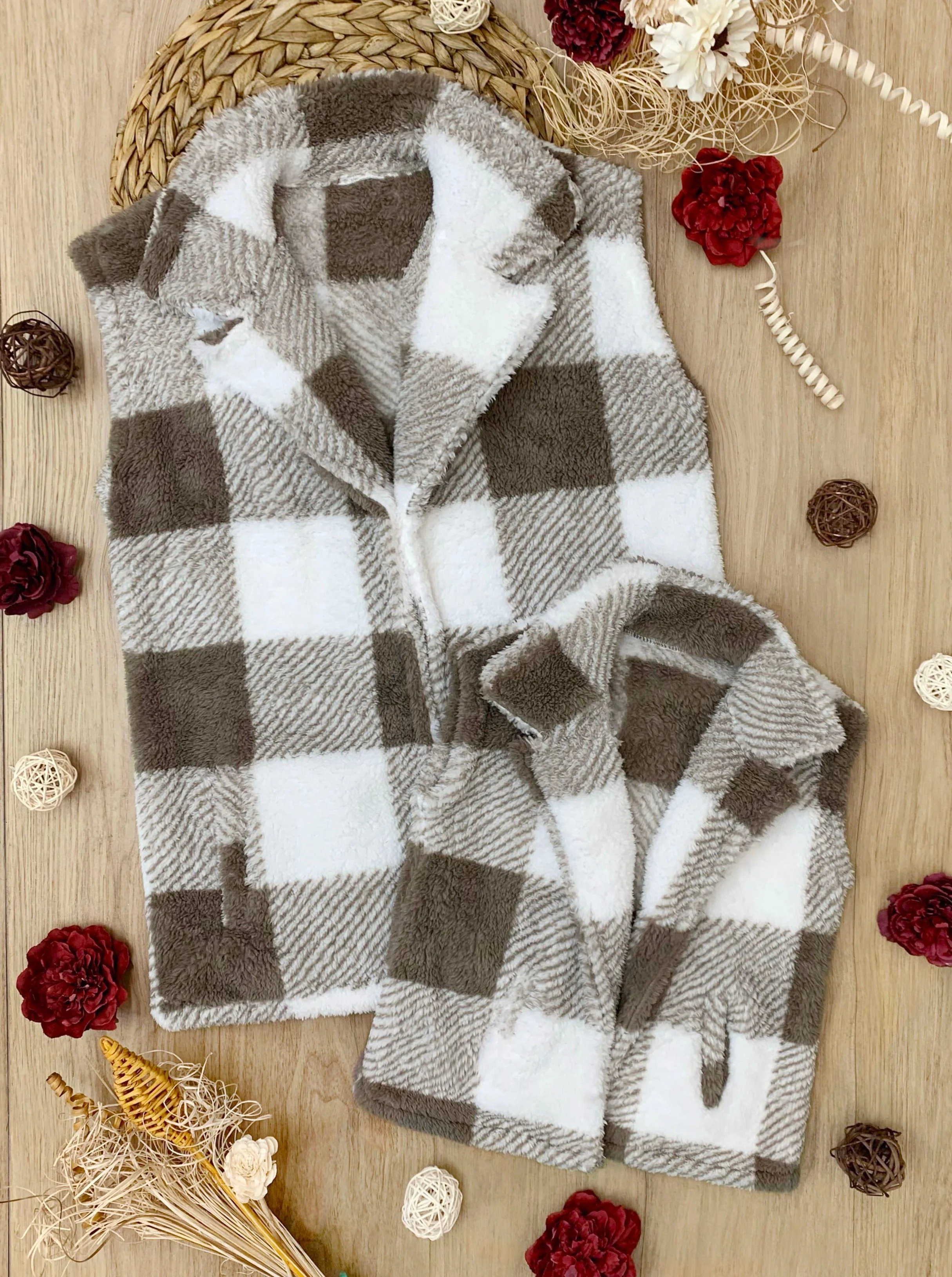 Mommy and Me Cozy Faux Fur Plaid Vest - Image 4