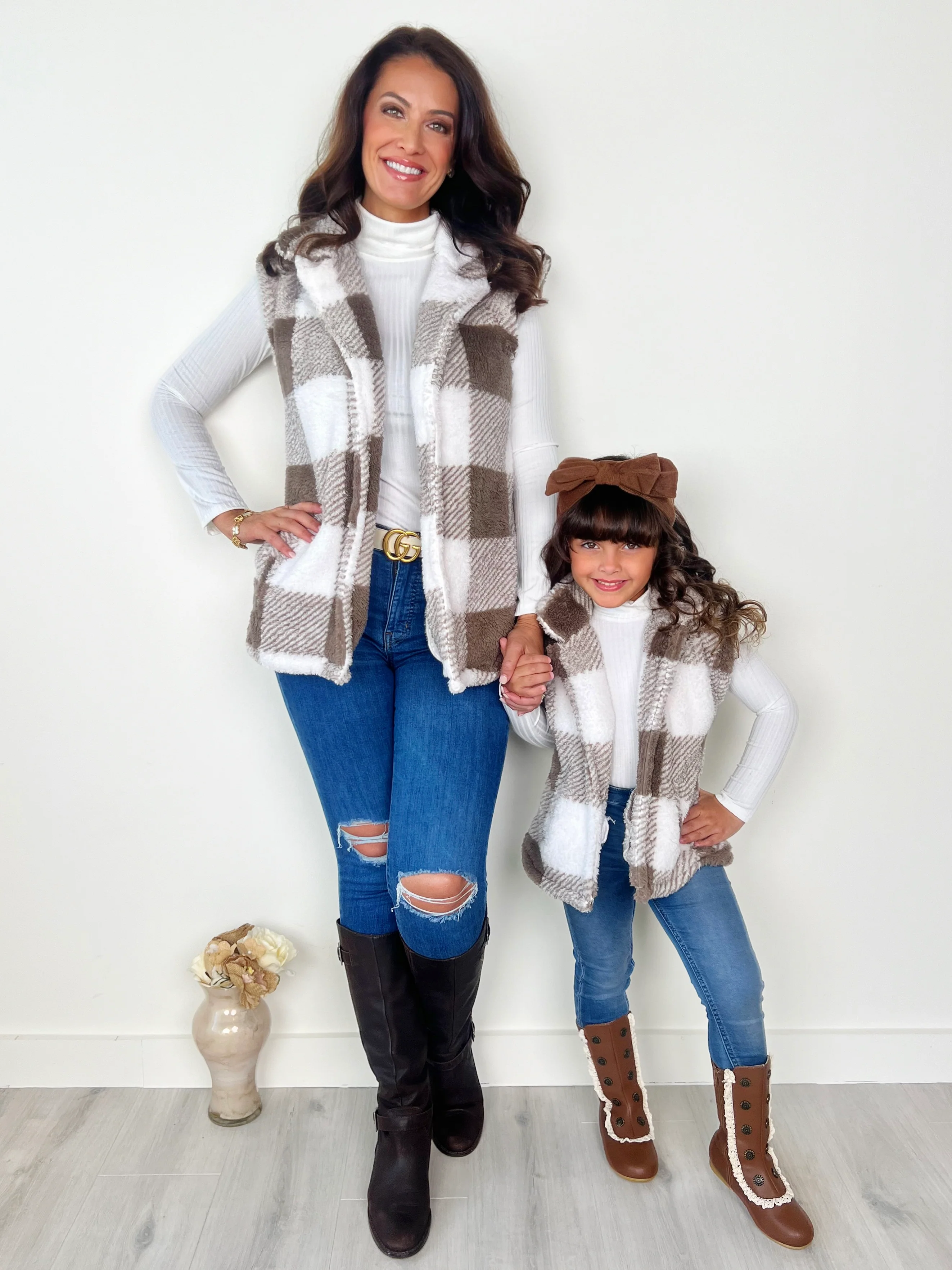 Mommy and Me Cozy Faux Fur Plaid Vest - Image 5