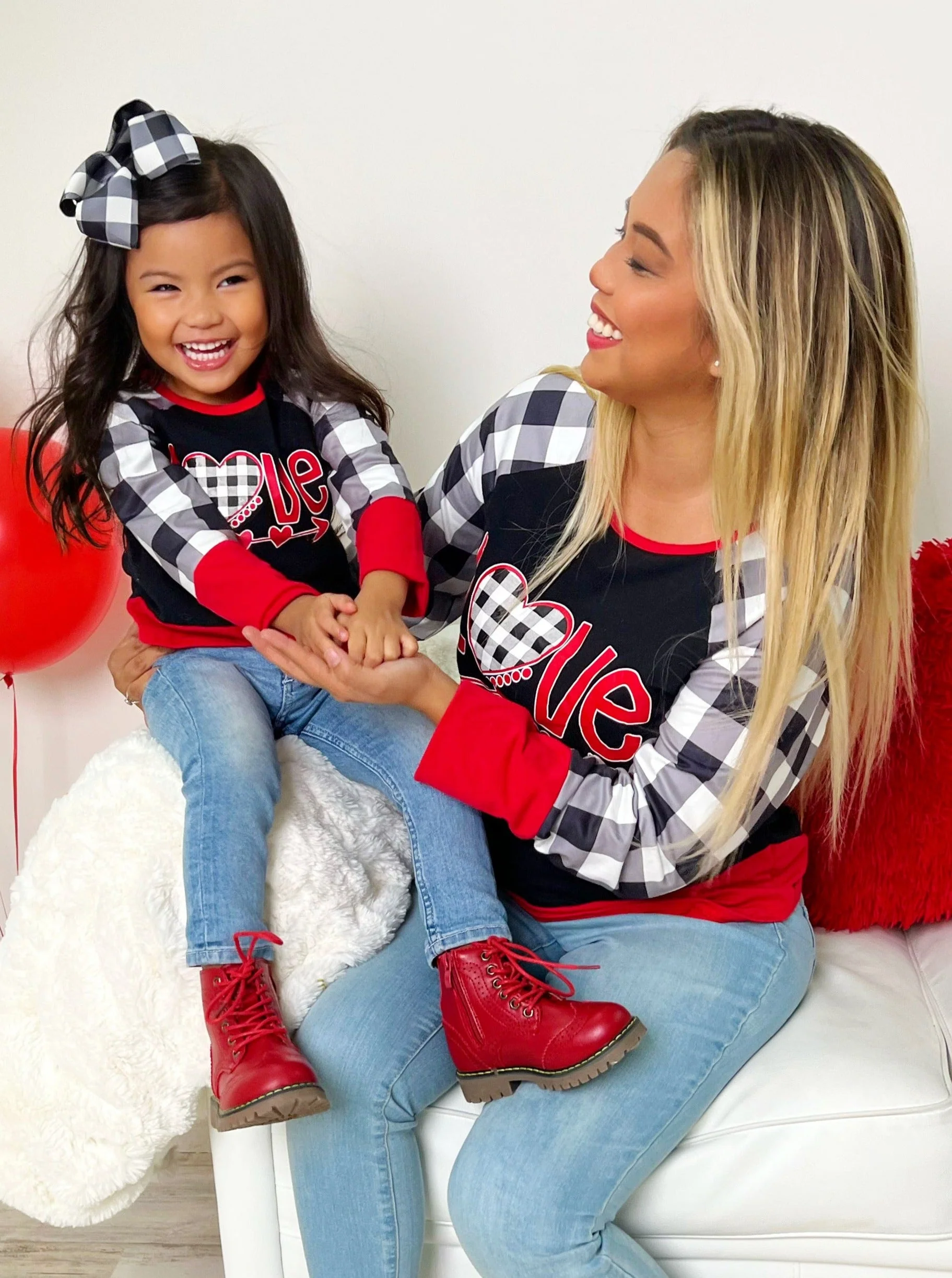 Mommy and Me Cupid's Love Plaid Raglan Tunic - Image 2