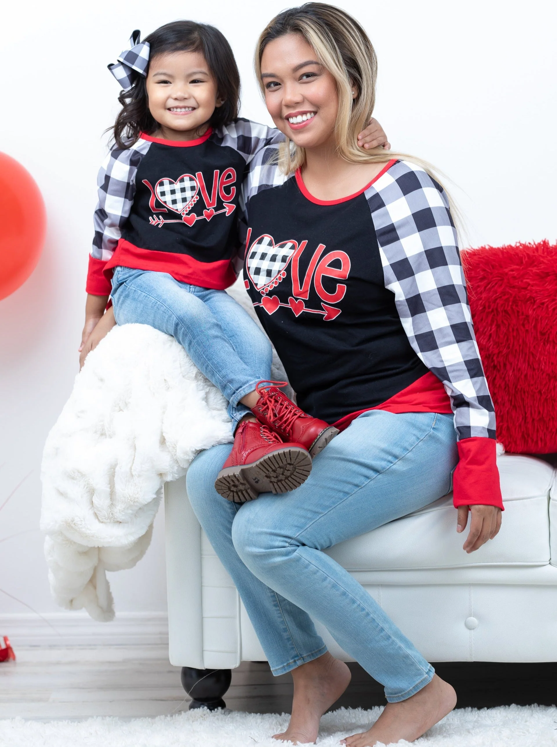 Mommy and Me Cupid's Love Plaid Raglan Tunic - Image 3
