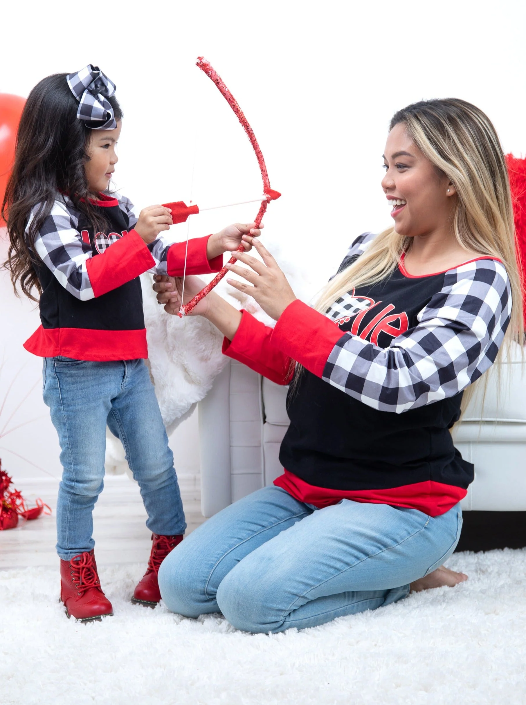 Mommy and Me Cupid's Love Plaid Raglan Tunic - Image 4