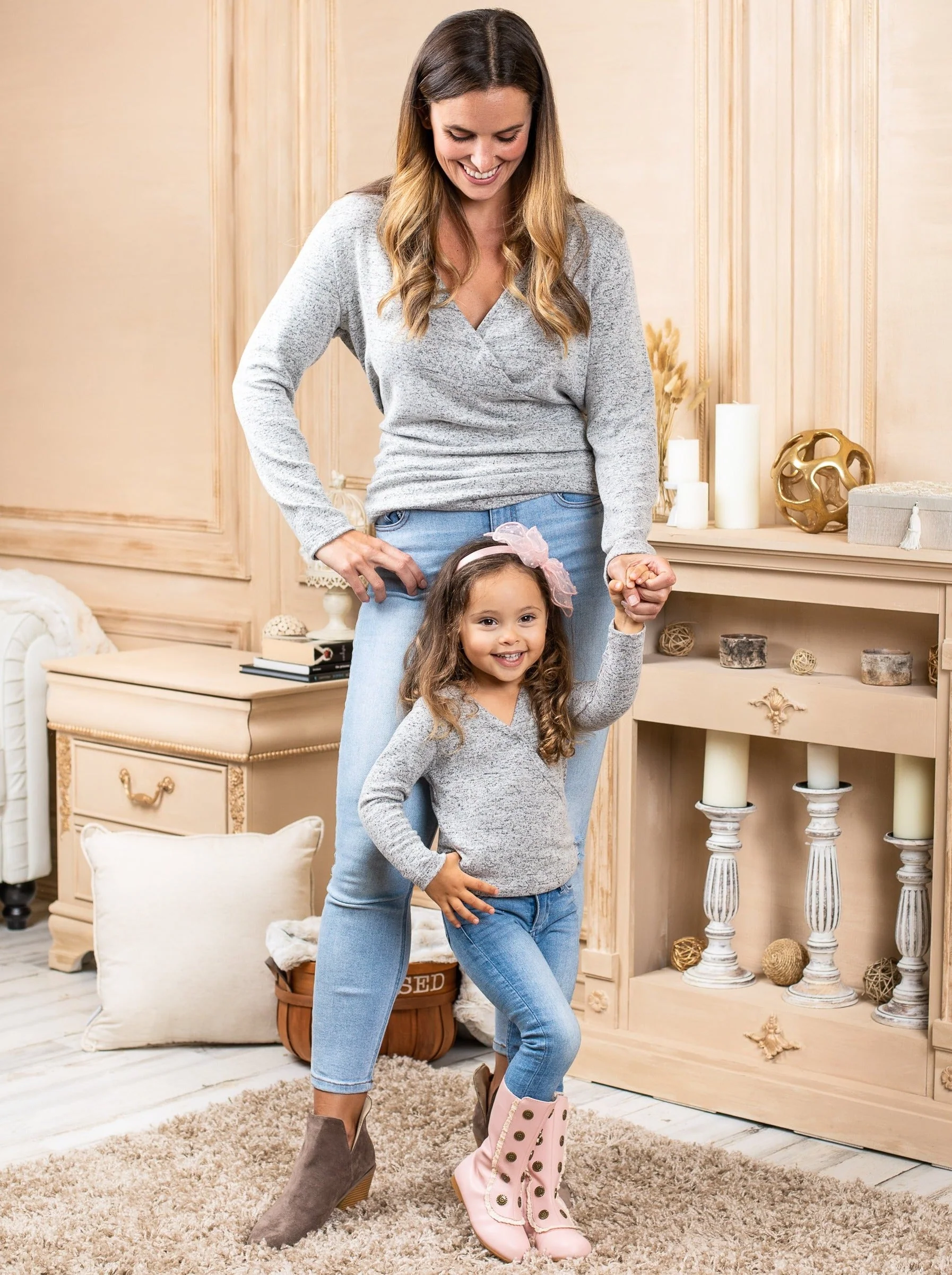 Mommy and Me Dress in Style Wrap Grey Top - Image 3
