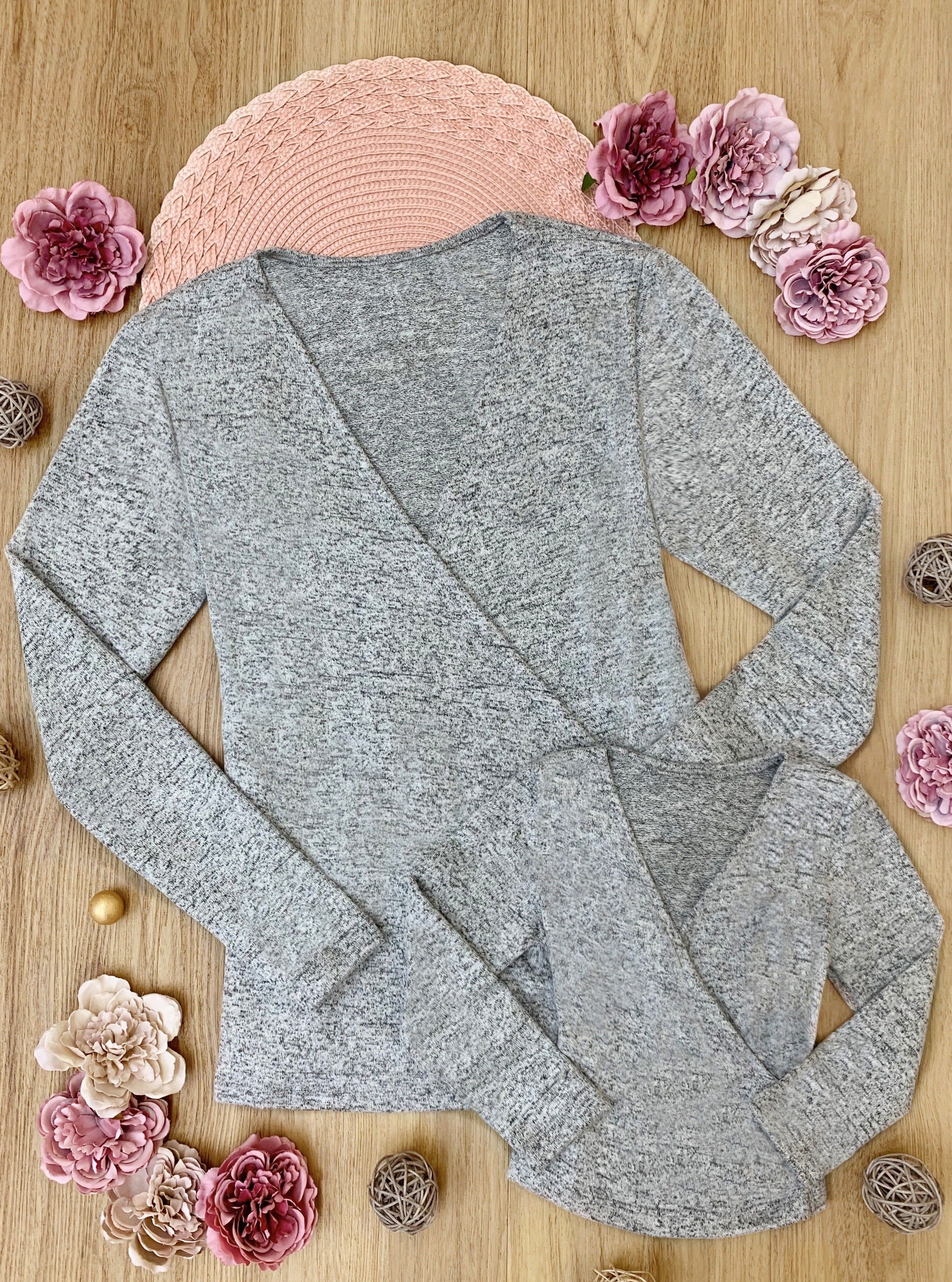 Mommy and Me Dress in Style Wrap Grey Top - Image 4