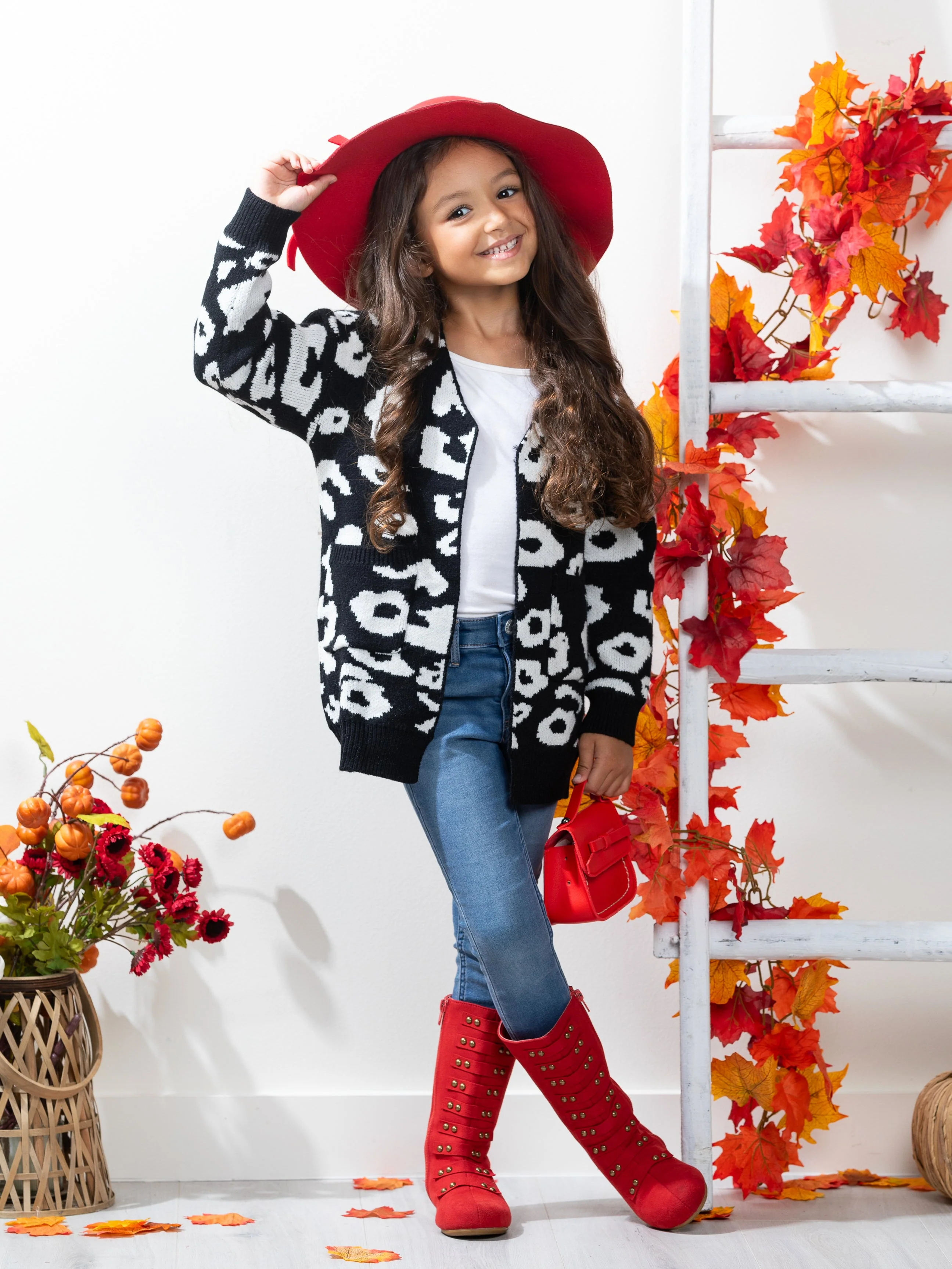 Girls Oversized Leopard Cardigan - Image 3