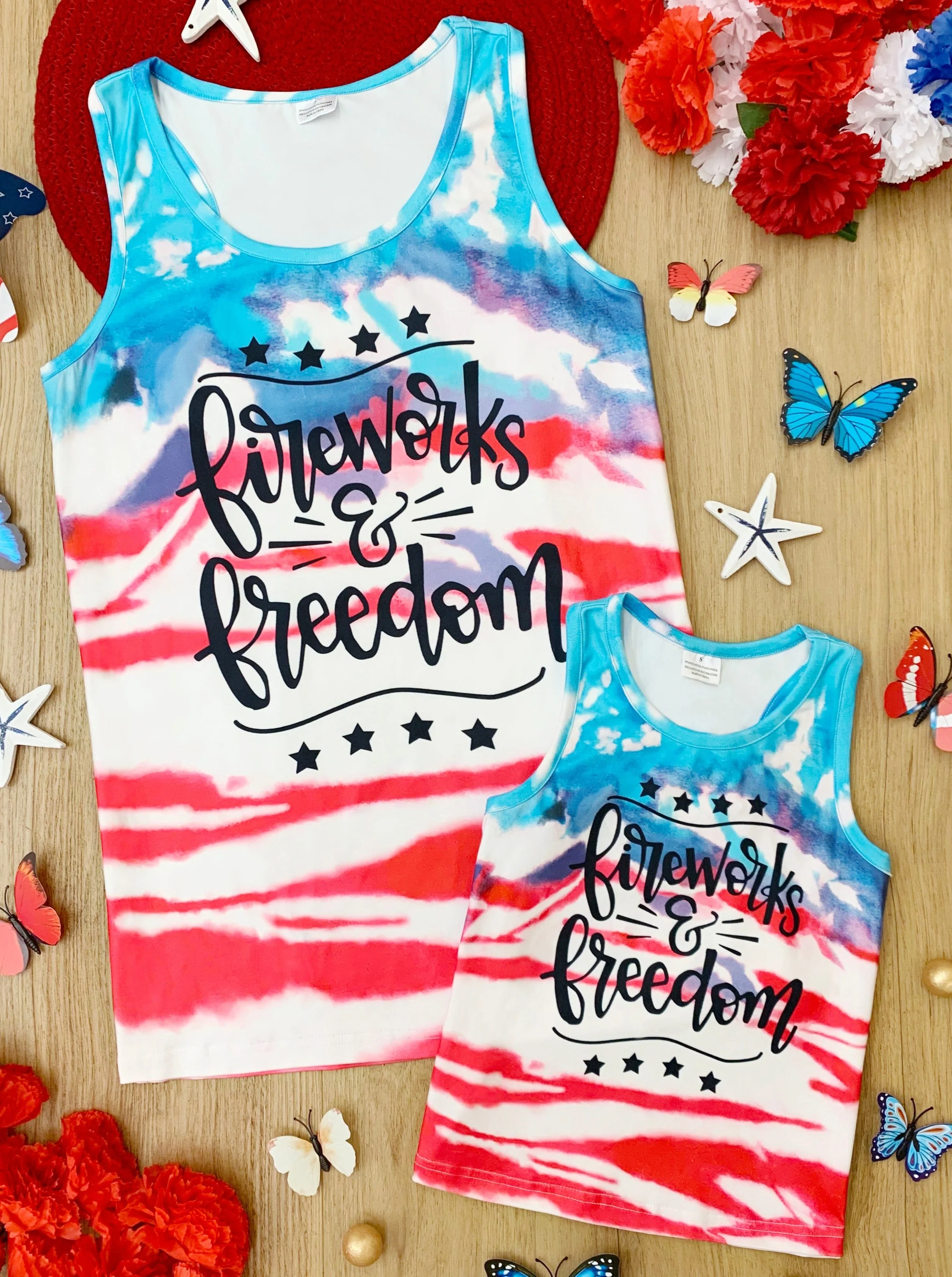 Mommy and Me Fireworks and Freedom Tie Dye Tank Top - Image 3