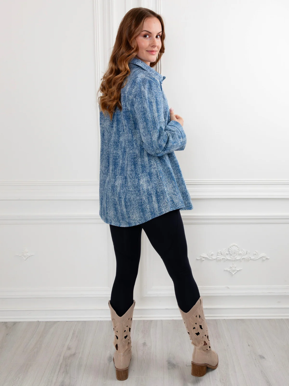 Mommy and Me Glam Glitter Light Medium Wash Denim Shacket - Image 5