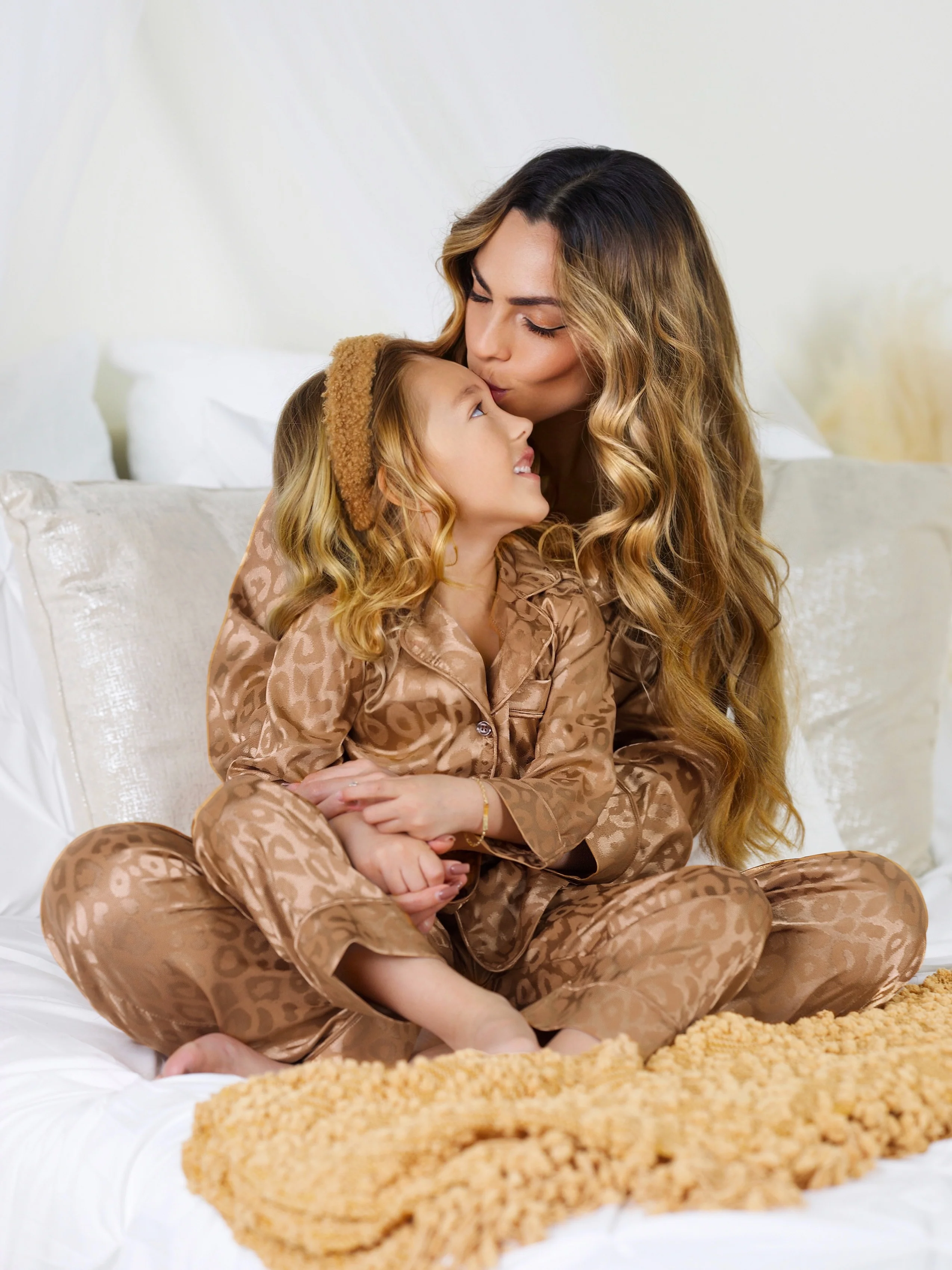 Girls Gold Leopard Print Silky Pajama Set - Image 5
