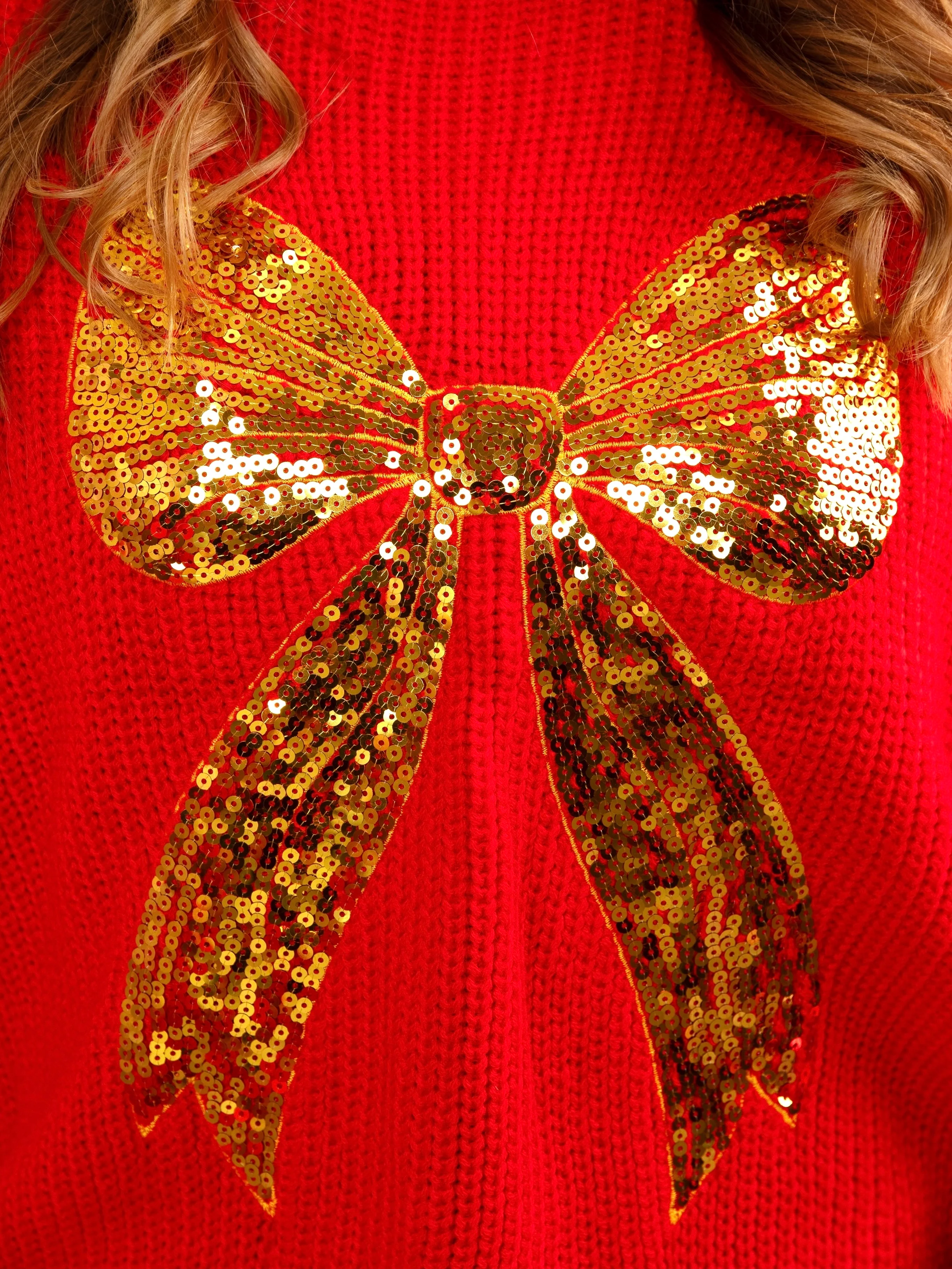 Mommy and Me Golden Glow Sequin Bow Sweater - Image 2