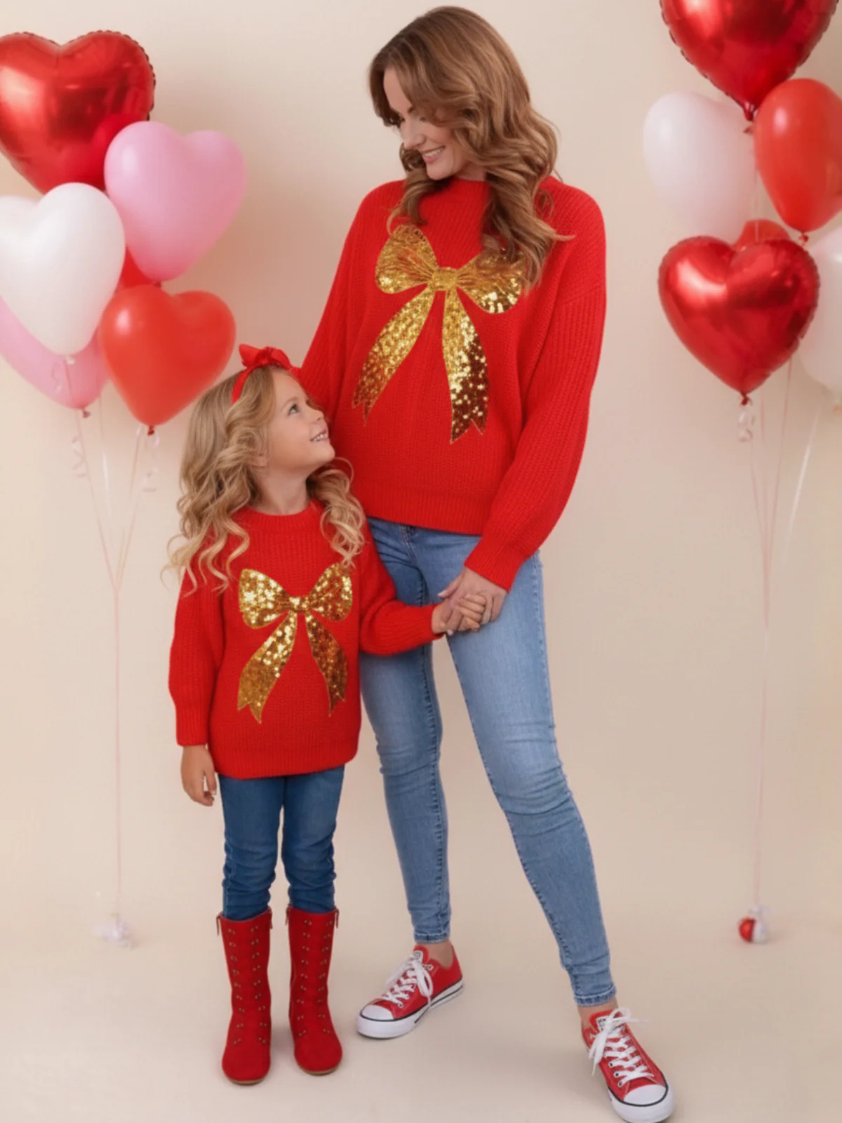 Mommy and Me Golden Glow Sequin Bow Sweater - Image 4