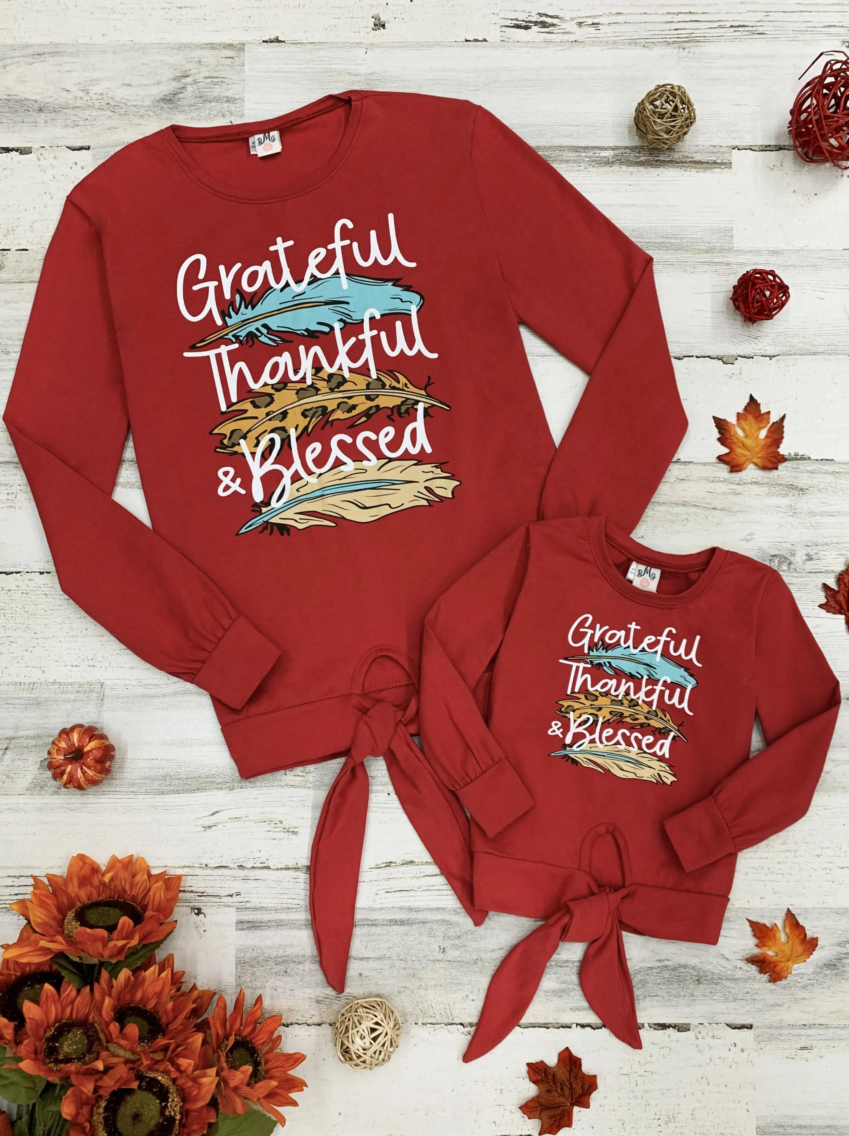 Mommy and Me Grateful, Thankful and Blessed Knot Hem Top - Image 2