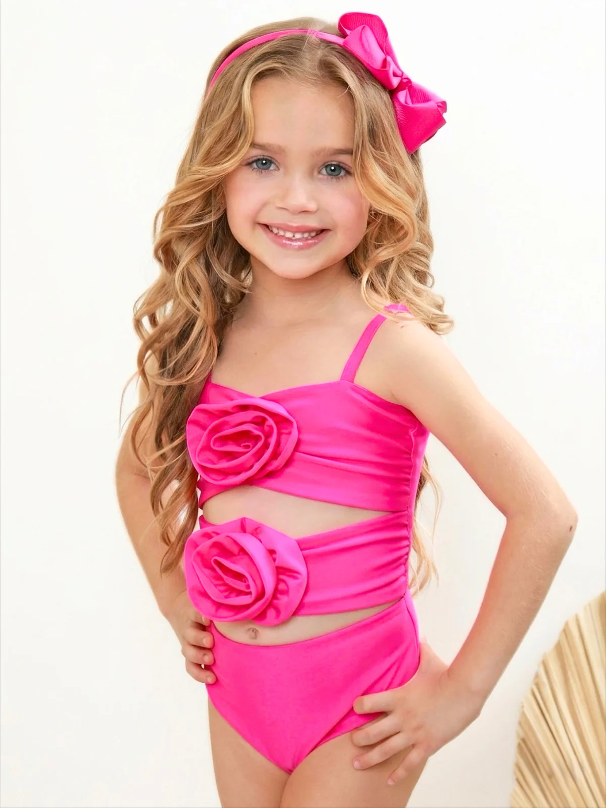 Mommy and Me Pink Rosette Cutout One Piece Swimsuit - Image 2