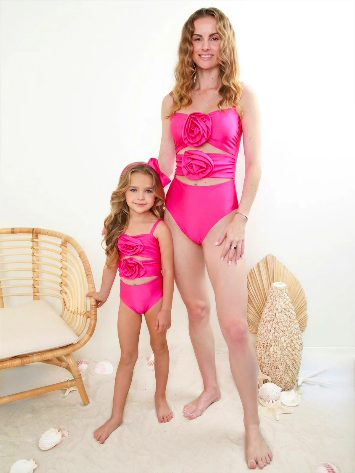 Mommy and Me Pink Rosette Cutout One Piece Swimsuit - Image 4