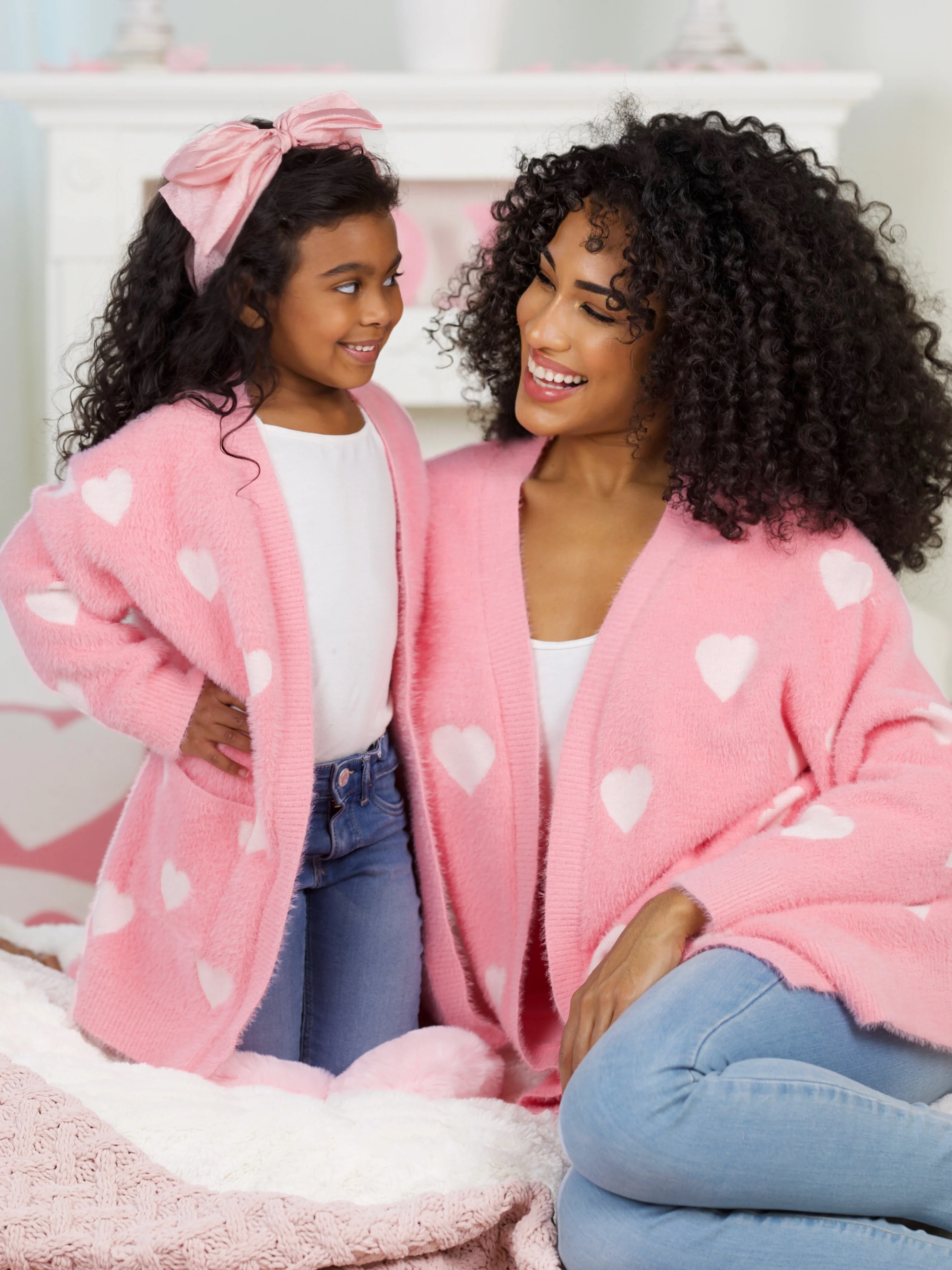 Mommy and Me Fuzzy All Over Heart Oversized Cardigan - Image 2