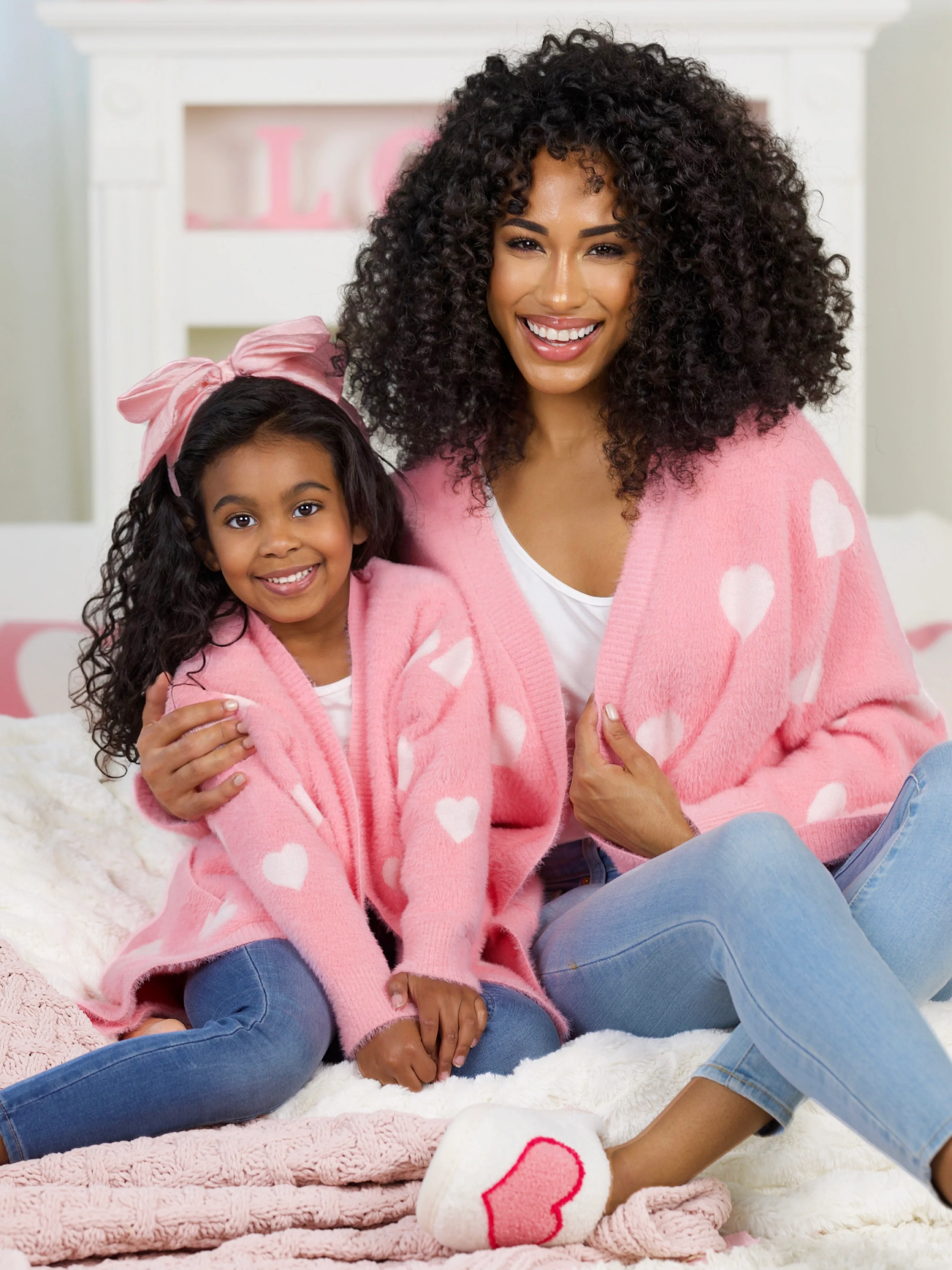 Mommy and Me Fuzzy All Over Heart Oversized Cardigan - Image 3