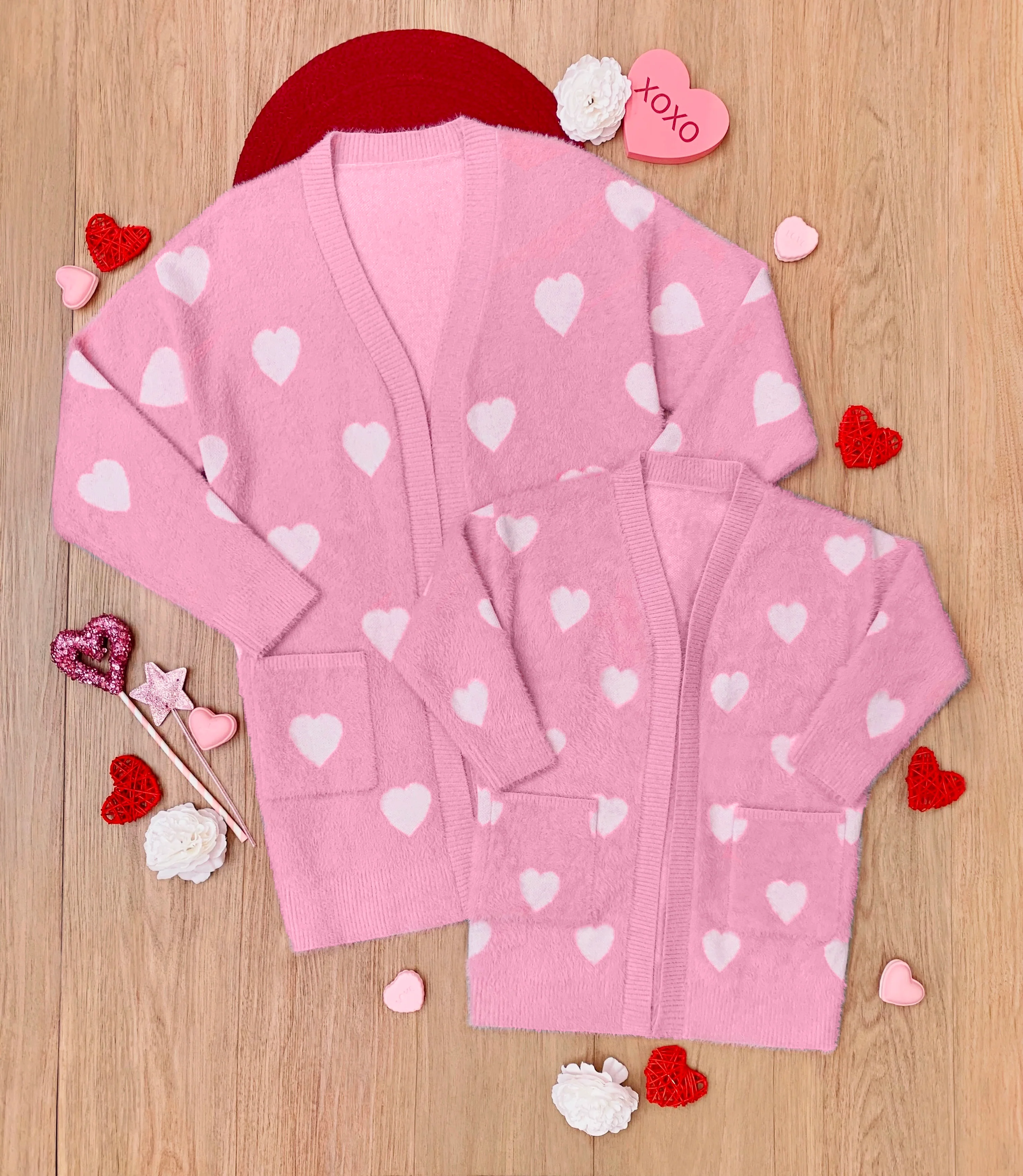 Mommy and Me Fuzzy All Over Heart Oversized Cardigan - Image 4