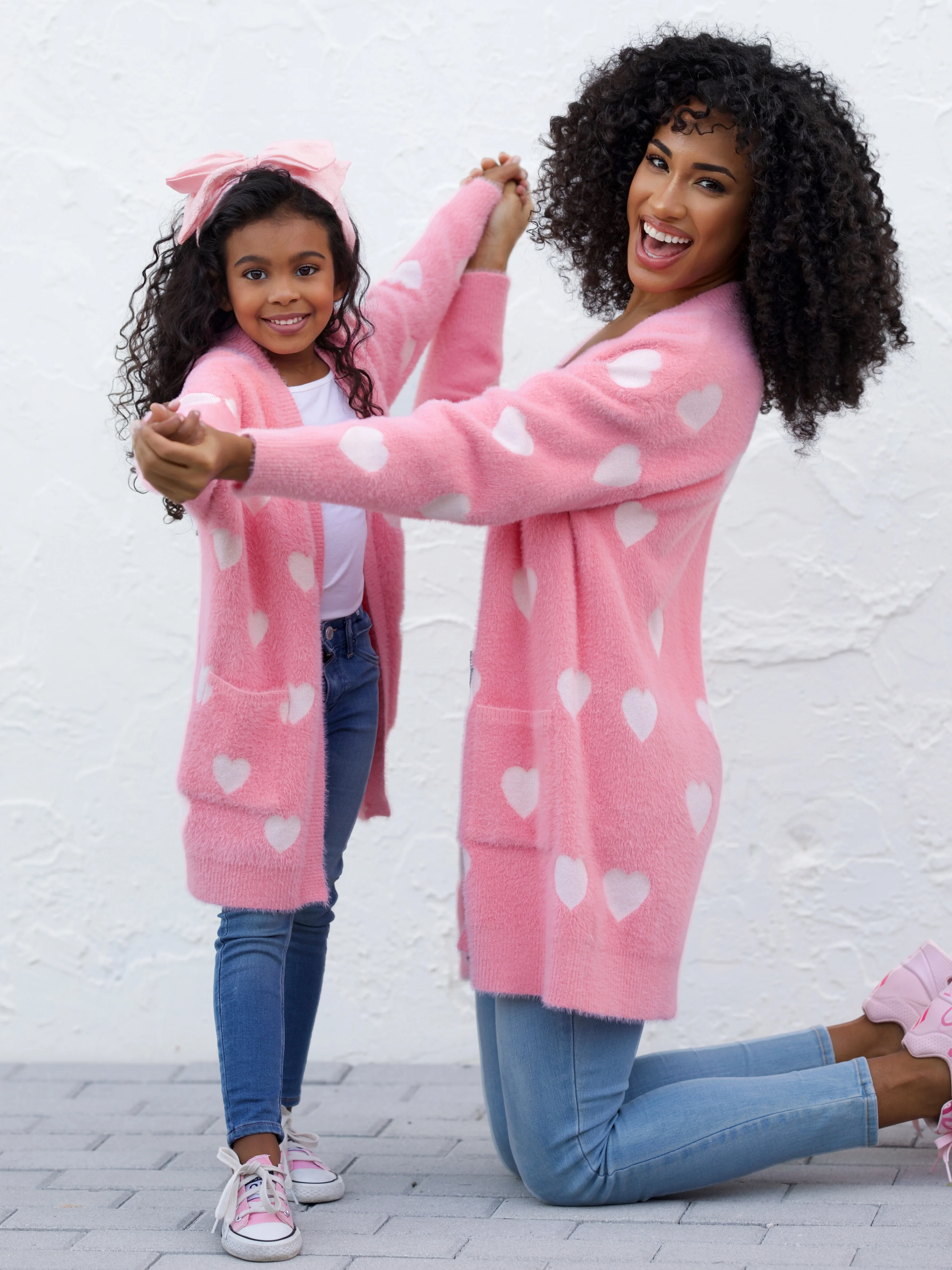 Mommy and Me Fuzzy All Over Heart Oversized Cardigan - Image 5