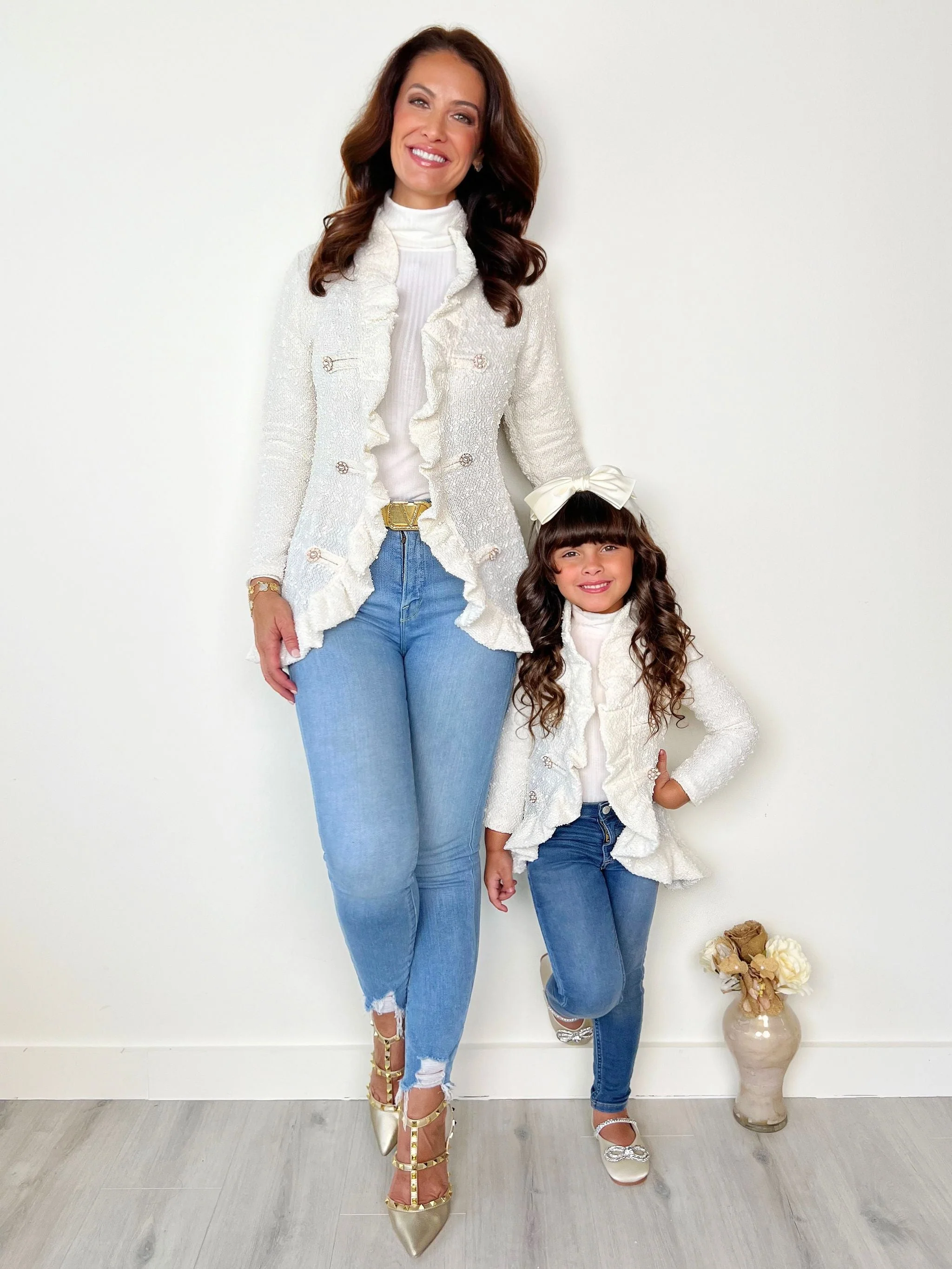 Mommy and Me Classy Duo Ivory Blazer Ruffle Cardigan - Image 2