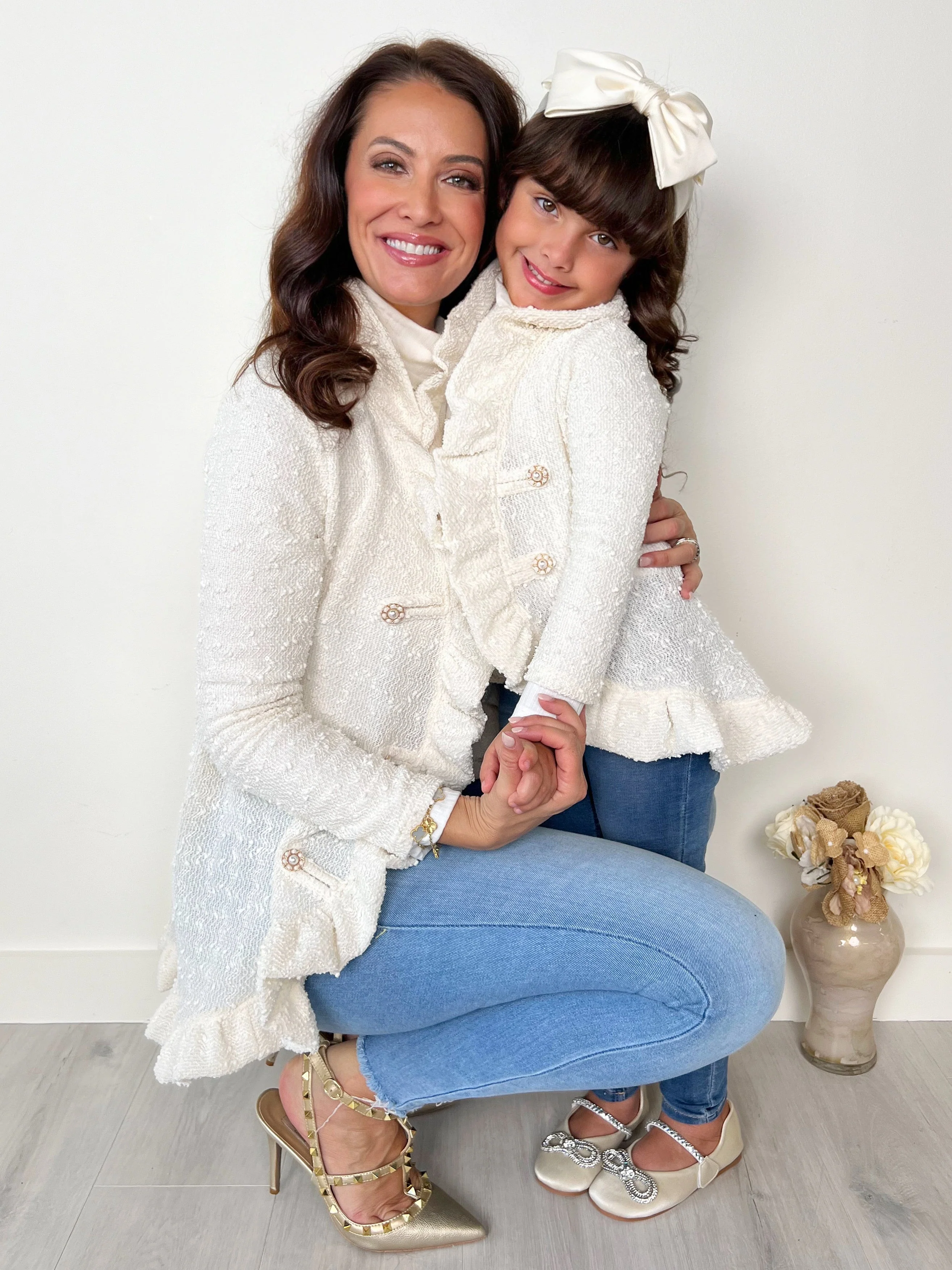 Mommy and Me Classy Duo Ivory Blazer Ruffle Cardigan - Image 3